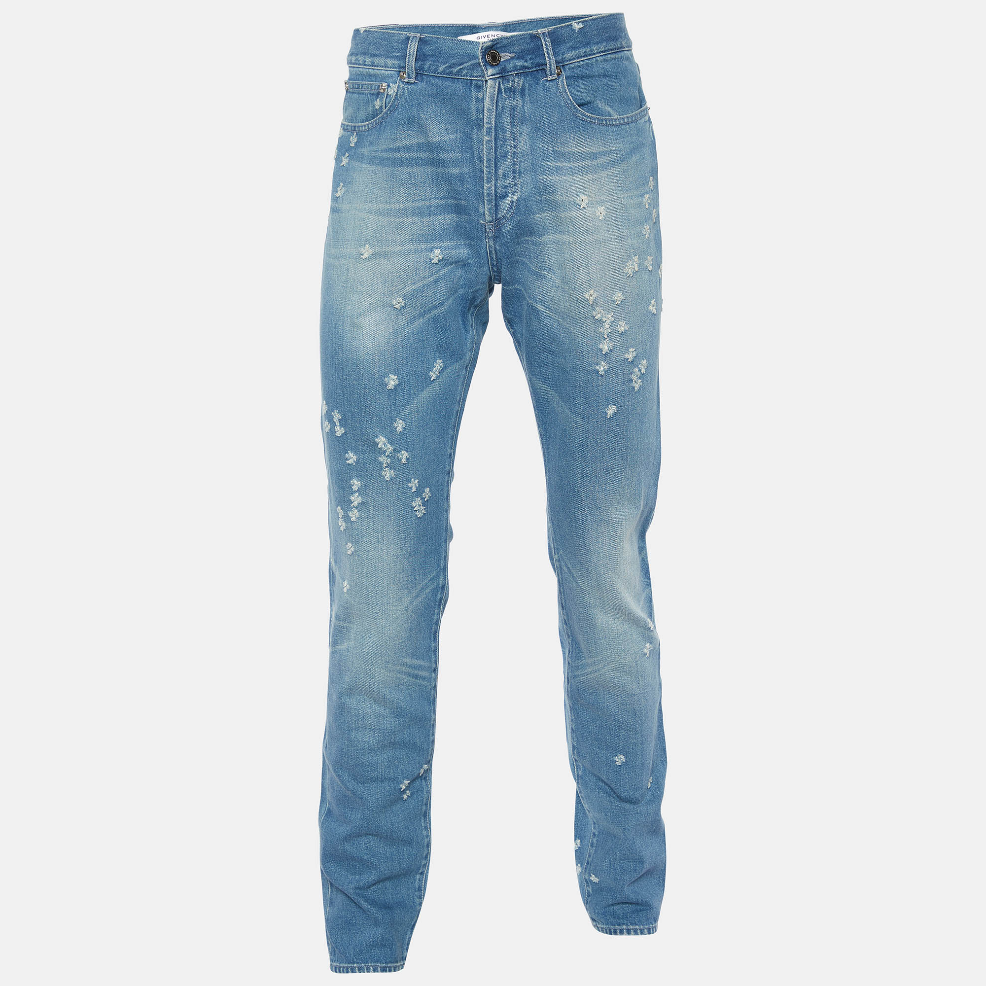 Givenchy Blue Washed Denim Distressed Slim Fit Jeans M/Waist 35