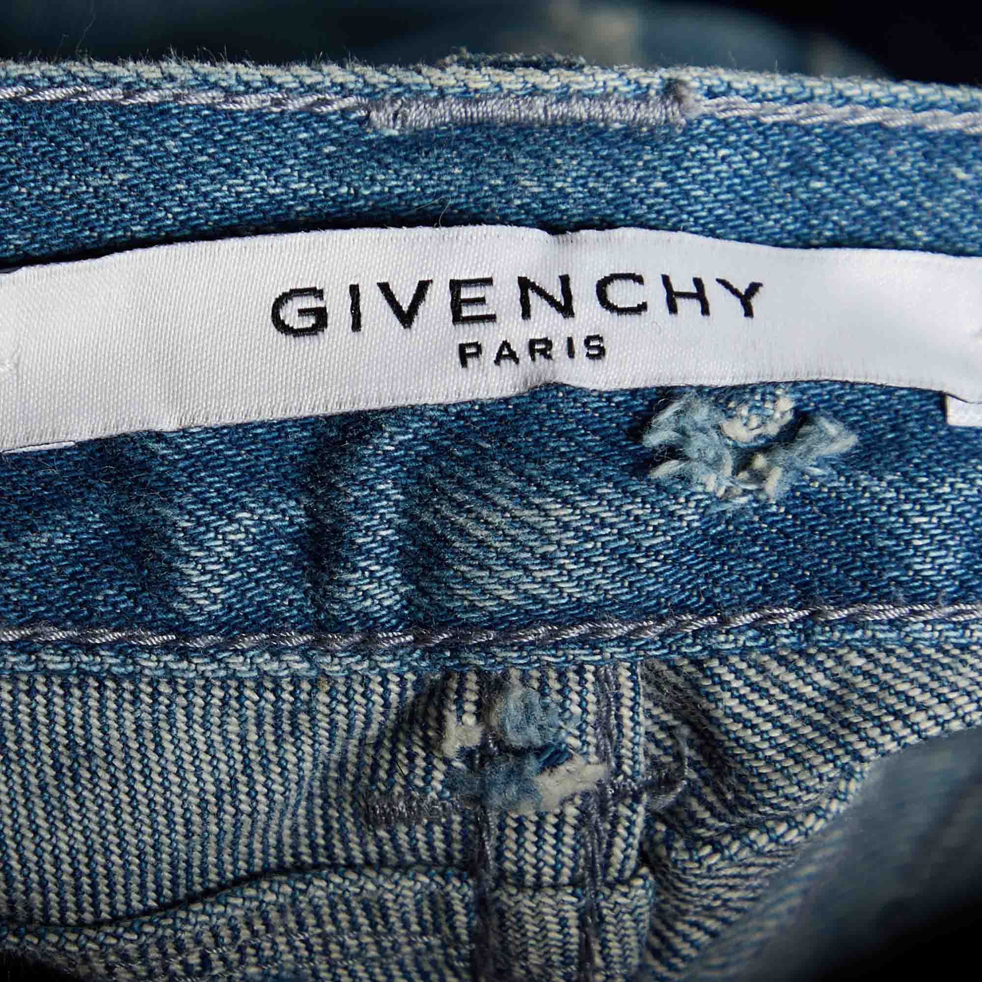 Givenchy Blue Washed Denim Distressed Slim Fit Jeans M/Waist 35