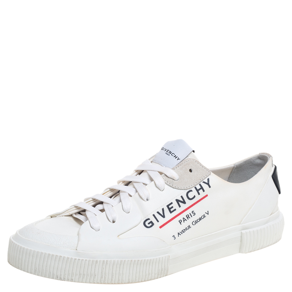 Givenchy White Logo Print Coated Canvas And Rubber Tennis Light Low Top Sneakers Size 44