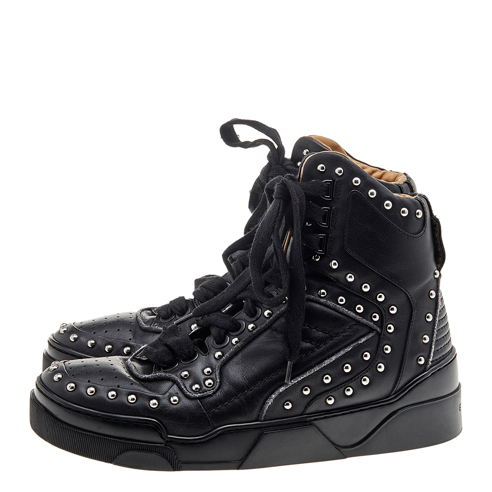 Givenchy Black Studded Leather Tyson High Top Sneakers Size 40