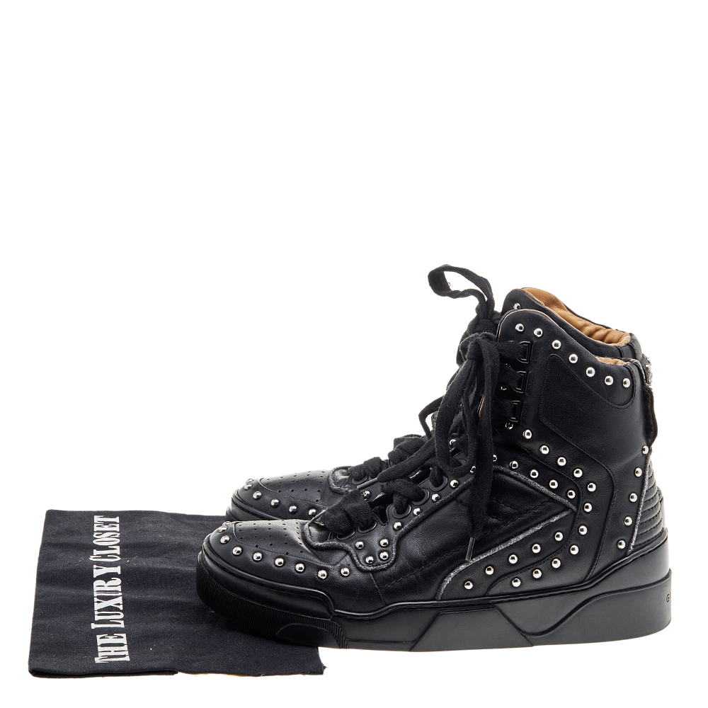 Givenchy Black Studded Leather Tyson High Top Sneakers Size 40