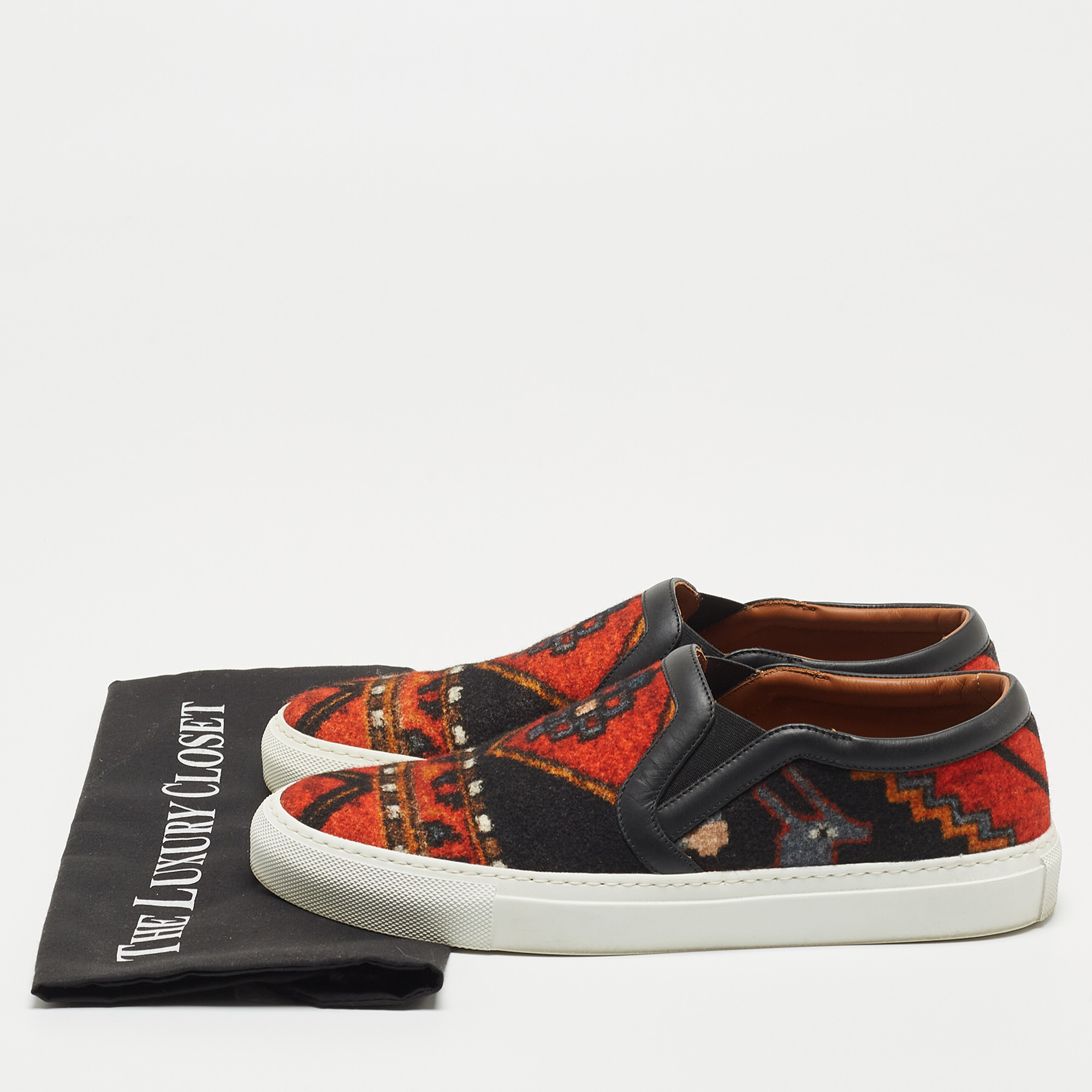Givenchy Black/Orange Printed Felt And Leather Skate Sneakers Size 40