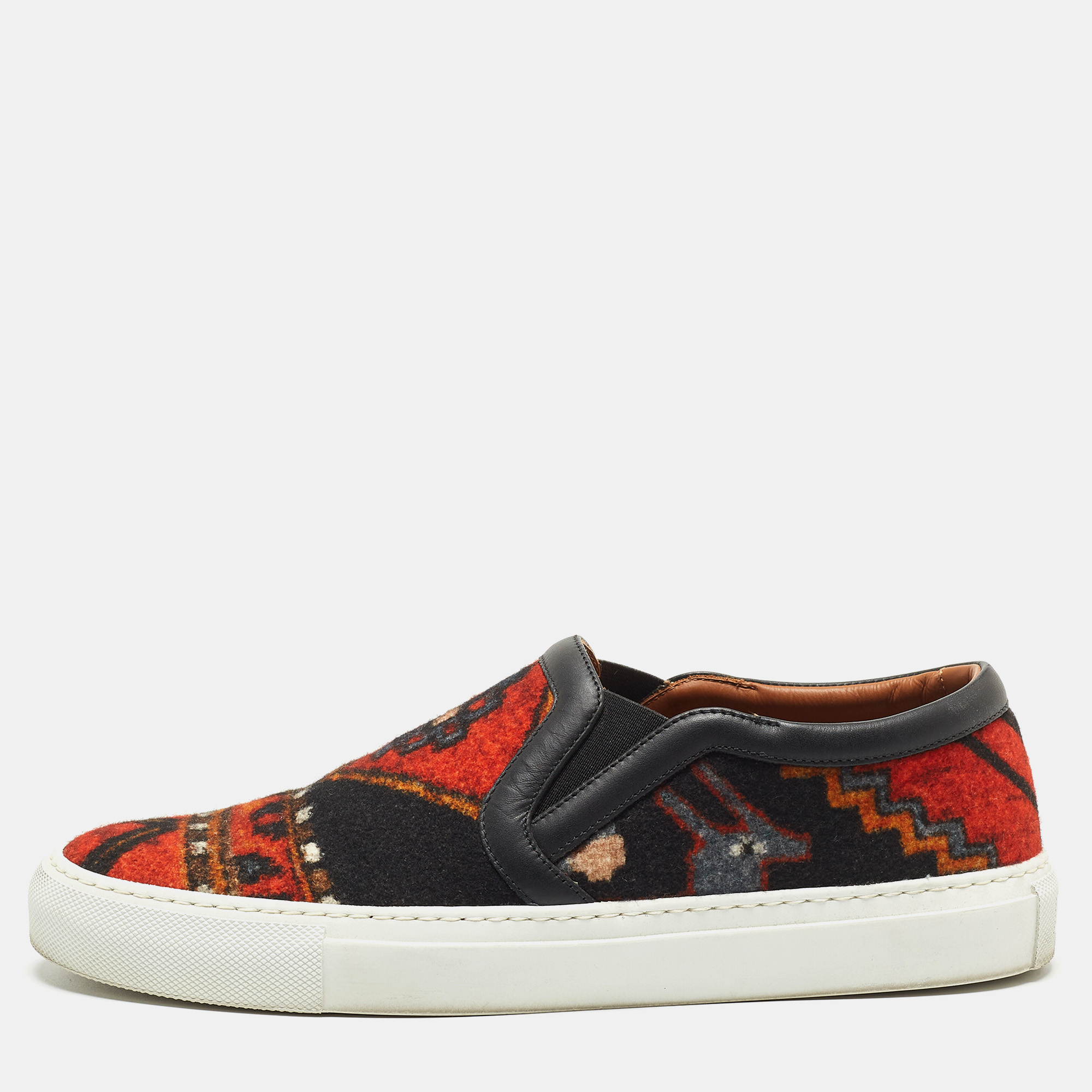 Givenchy Black/Orange Printed Felt And Leather Skate Sneakers Size 40