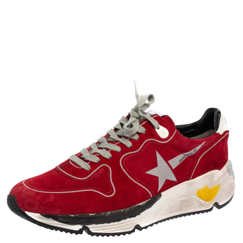 Image of Golden Goose Red Suede Leather Chunky Low Top Sneakers Size