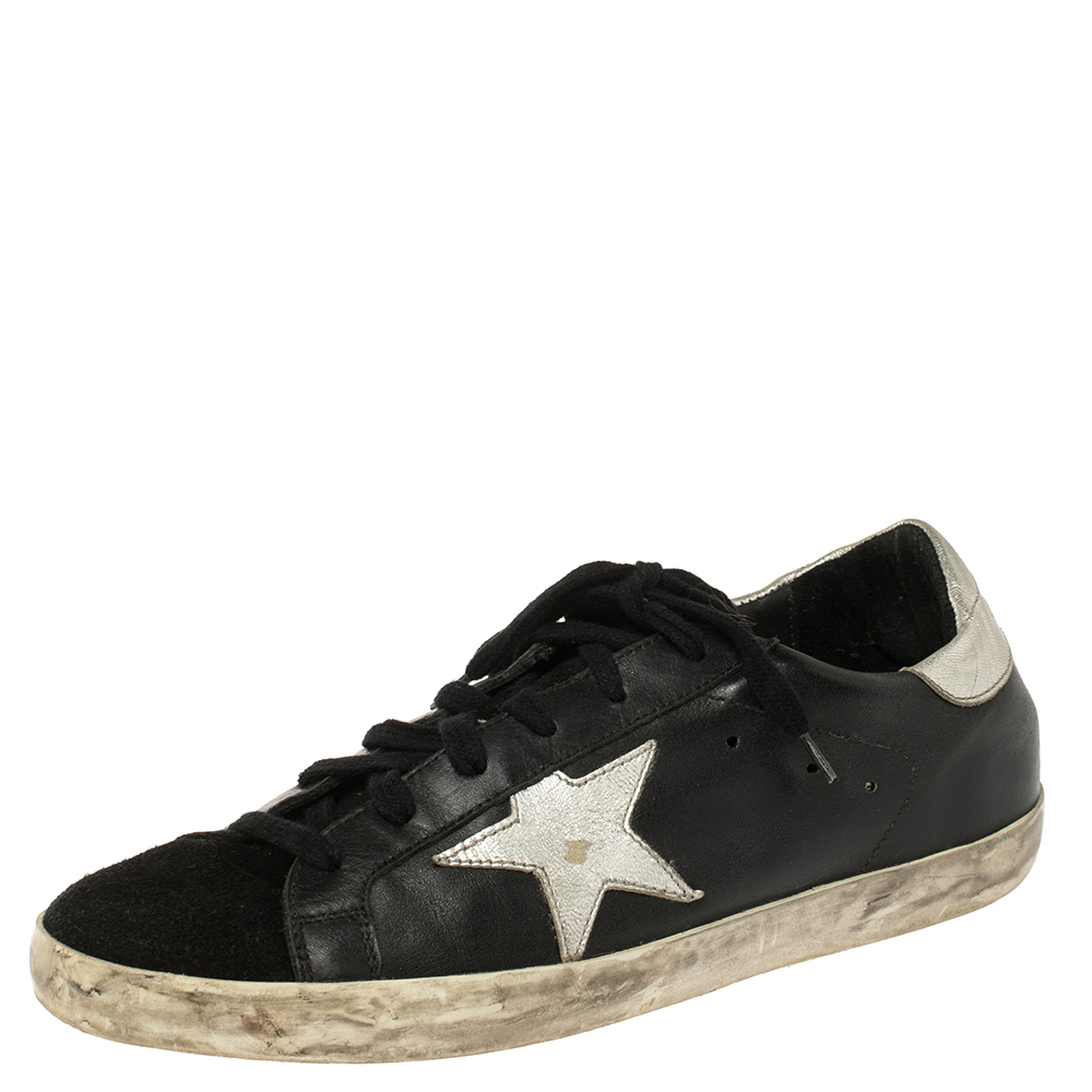 Image of Golden Goose Black Leather Superstar Classic Sneakers Size