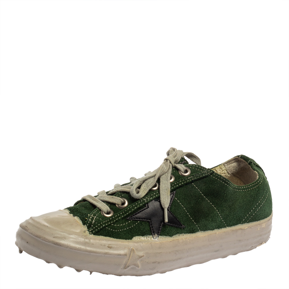 Golden Goose Green Suede V Star Dip Low Top Sneakers Size 40