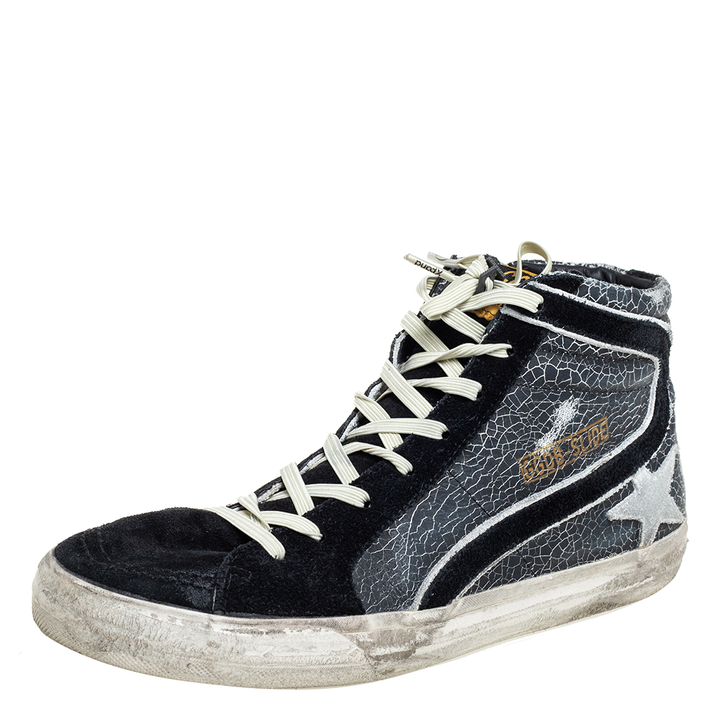 Golden Goose Black/Grey Suede And Leather High Top Sneakers Size 42