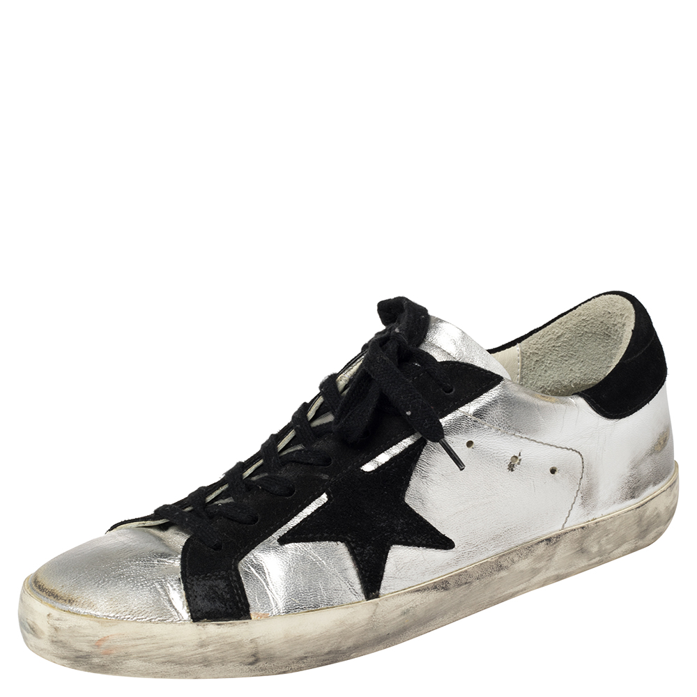 Golden Goose Silver/Black Leather And Suede Superstar Low-Top Sneakers Size 41