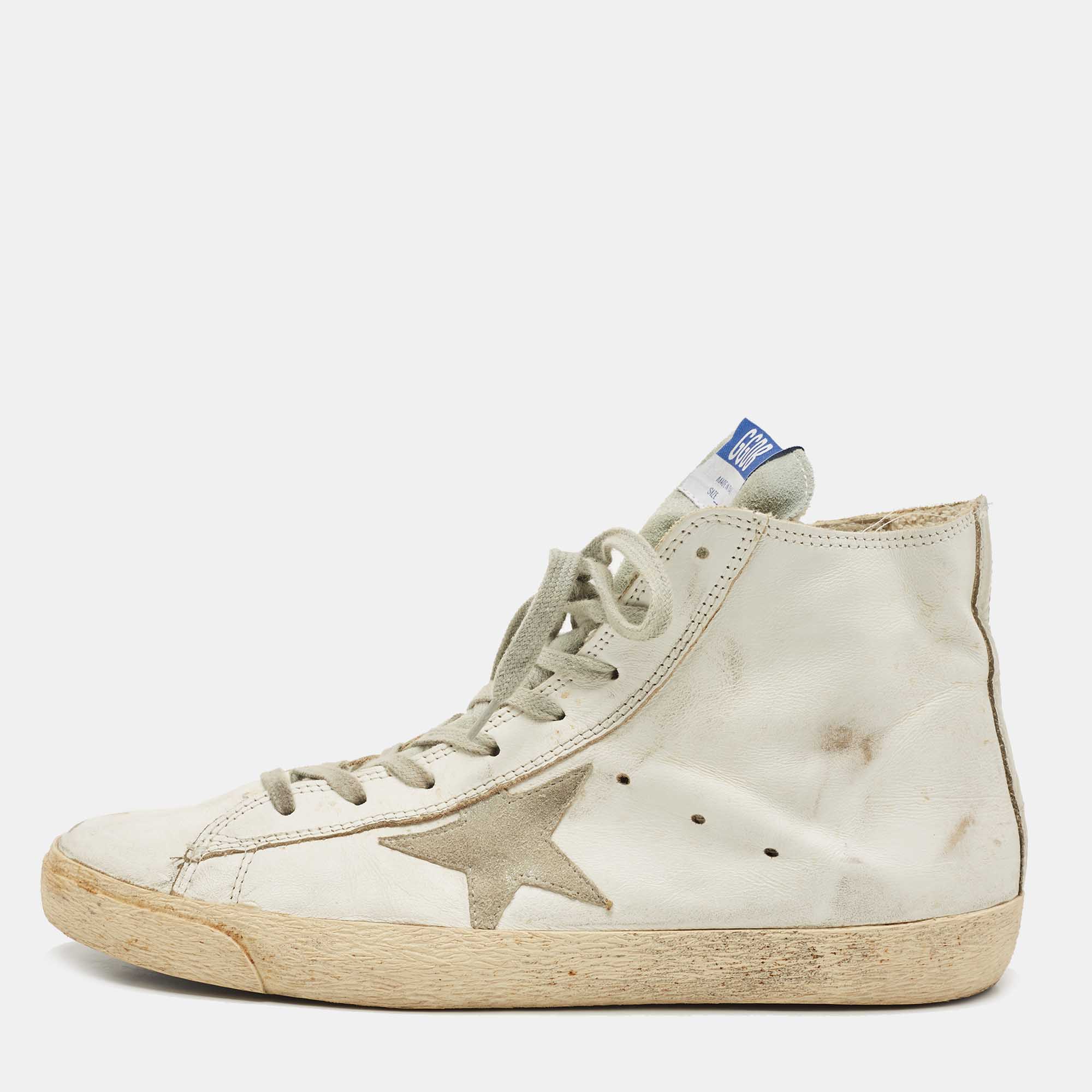 Golden goose white leather francy high top sneakers size 43