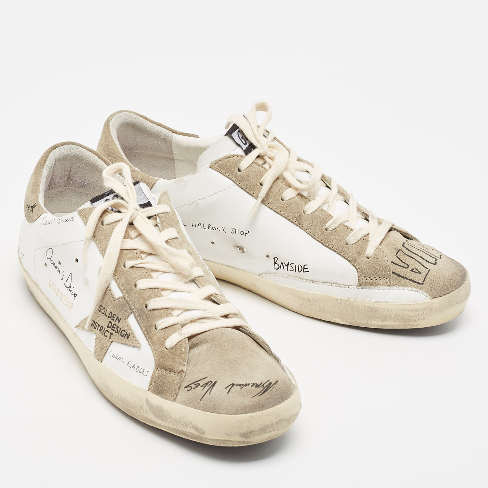 Golden Goose White/Grey Leather And Suede Superstar Sneakers Size 43