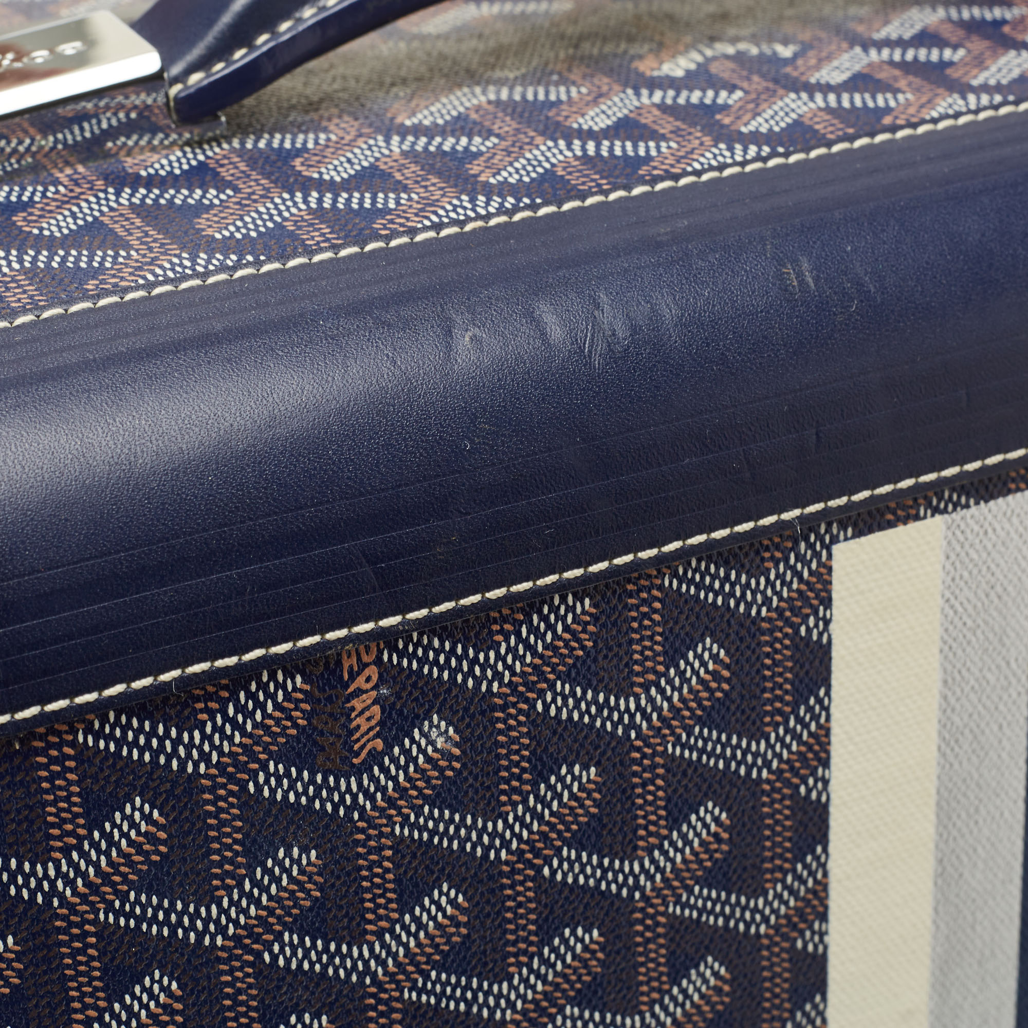 Goyard Blue Goyardine Coated Canvas Striped And Leather Bourget PM Trolley
