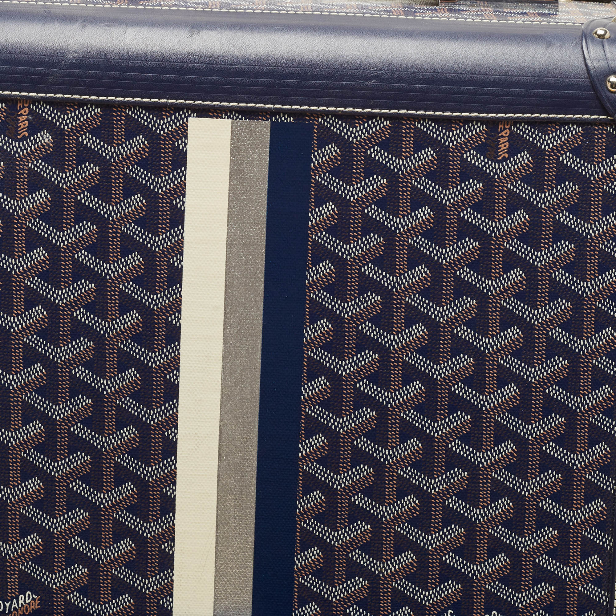 Goyard Blue Goyardine Coated Canvas Striped And Leather Bourget PM Trolley
