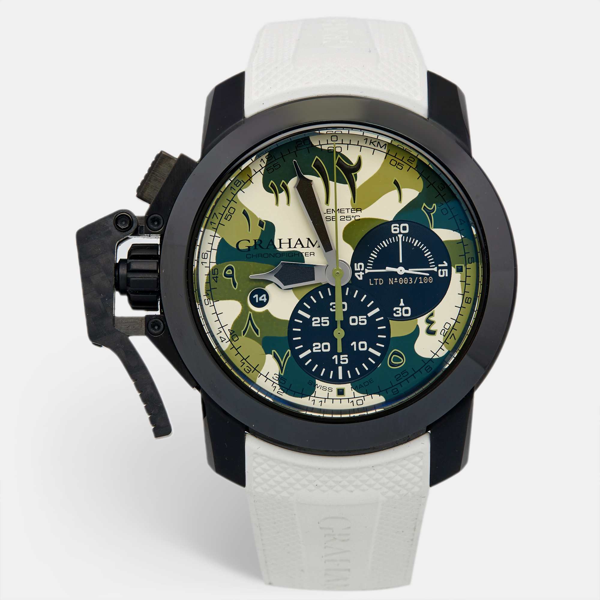 Graham green camouflage pvd coated stainless steel rubber chronofigher 2ccau.g04a men's wriswatch 47 mm
