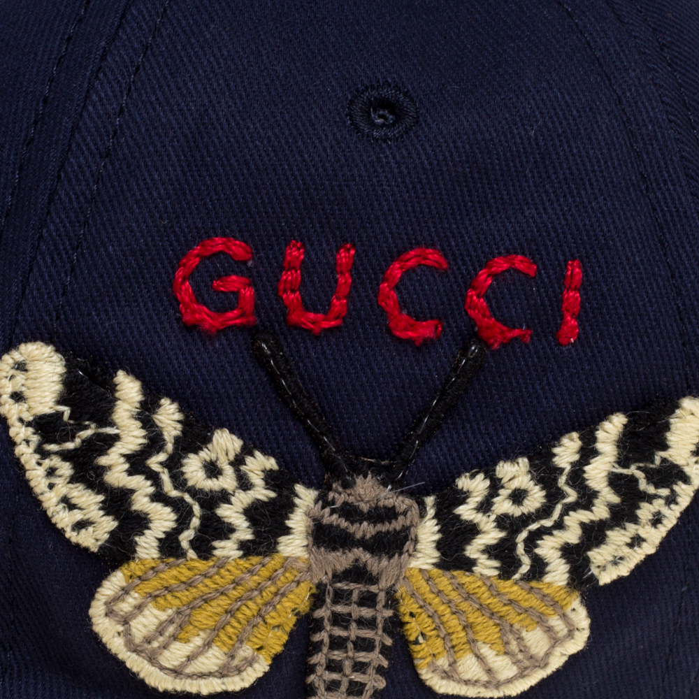 Okklusion Ældre Viewer Gucci Navy Blue Butterfly Embroidered Baseball Cap - buy at the price of  $298.00 in theluxurycloset.com | imall.com