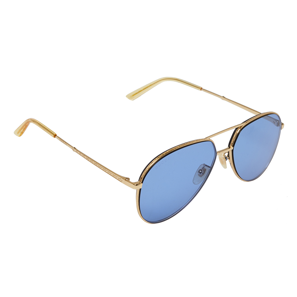 Gucci Gold Tone/Blue GG0356S Aviator Sunglasses