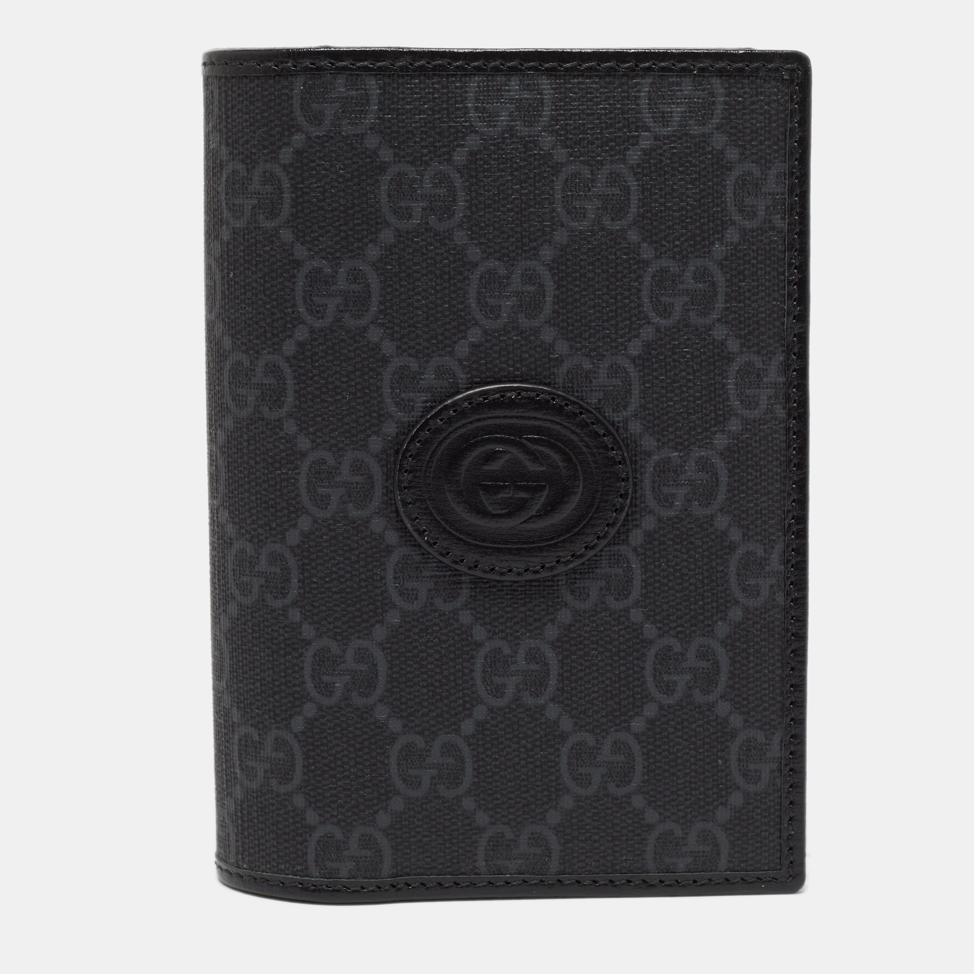 Gucci black gg supreme canvas interlocking g passport holder