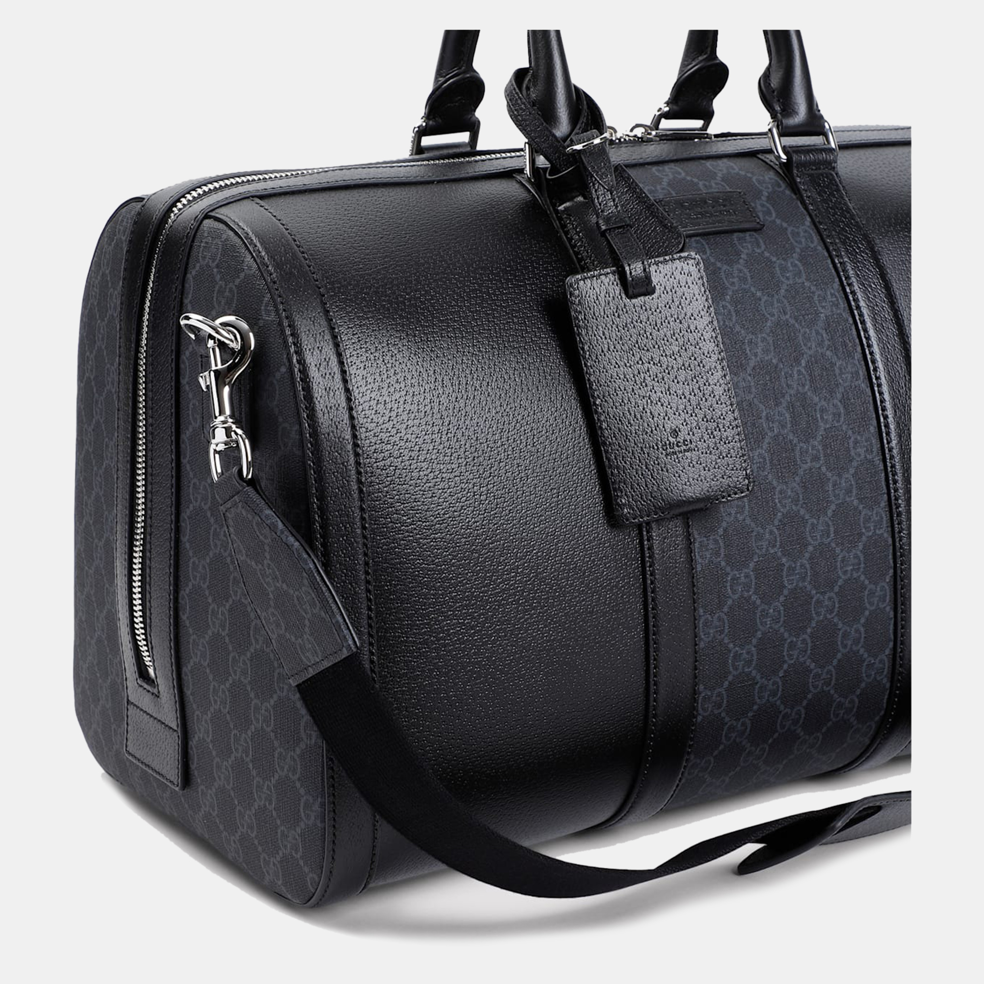 Gucci Black Leather And GG Coated Canvas Duffle Bag