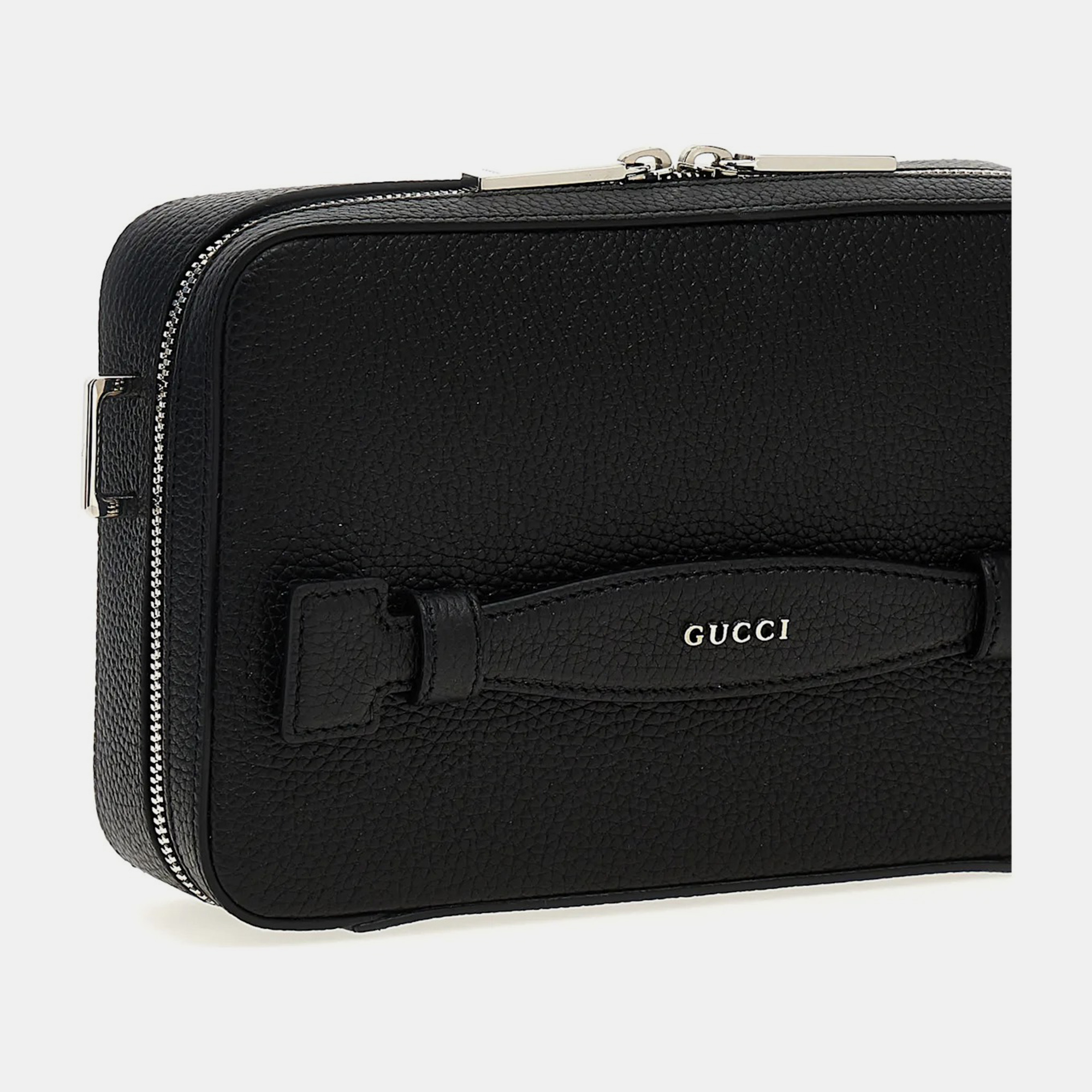 Gucci Black Grained Leather Logo Crossbody Bag