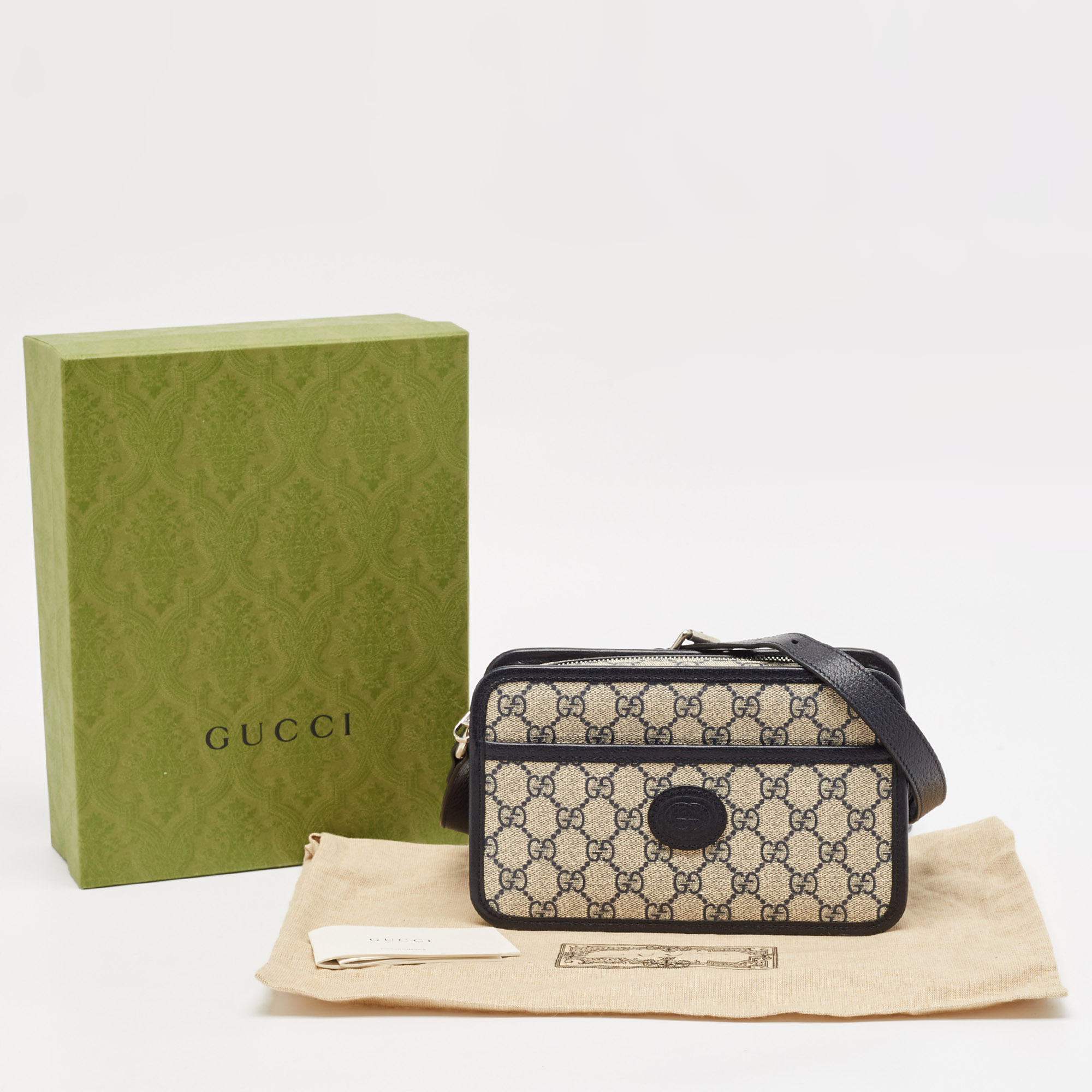 Gucci Beige/Blue GG Supreme Canvas And Leather Mini Interlocking G Shoulder Bag