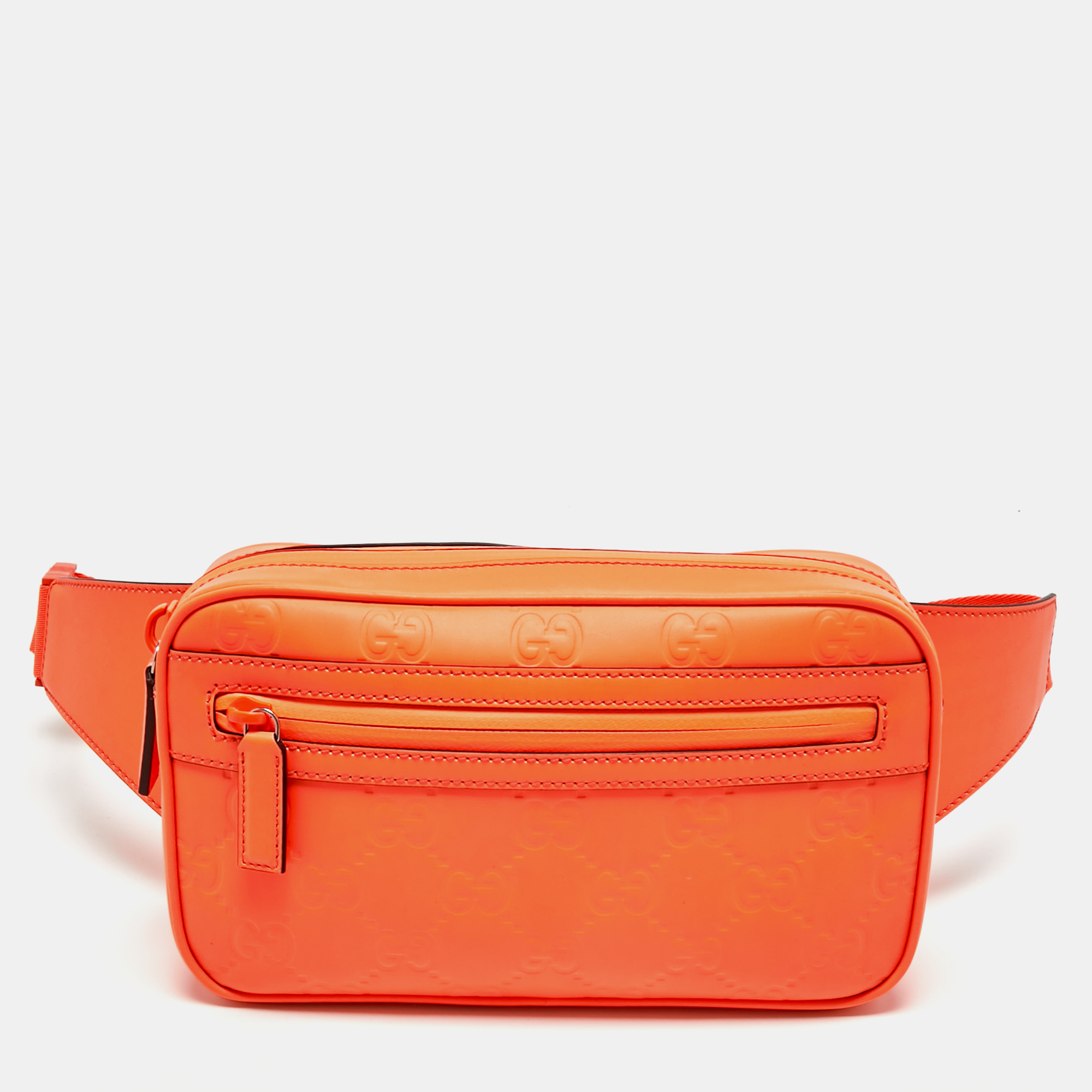 Gucci Neon Orange Rubber Effect Guccissima Leather Small Belt Bag
Gucci Neon Orange Rubber Effect Guccissima Leather Small Belt Bag