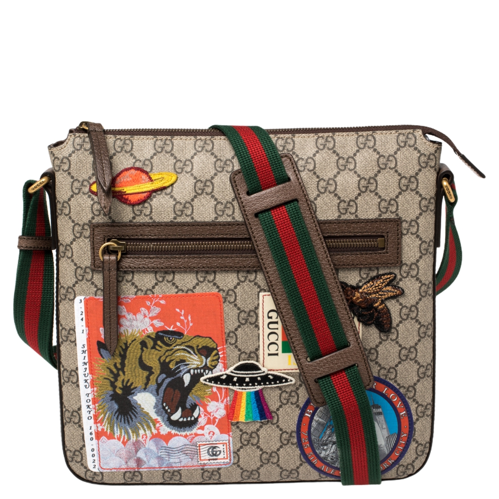 Gucci Beige GG Supreme and Leather Courrier Messenger Bag
