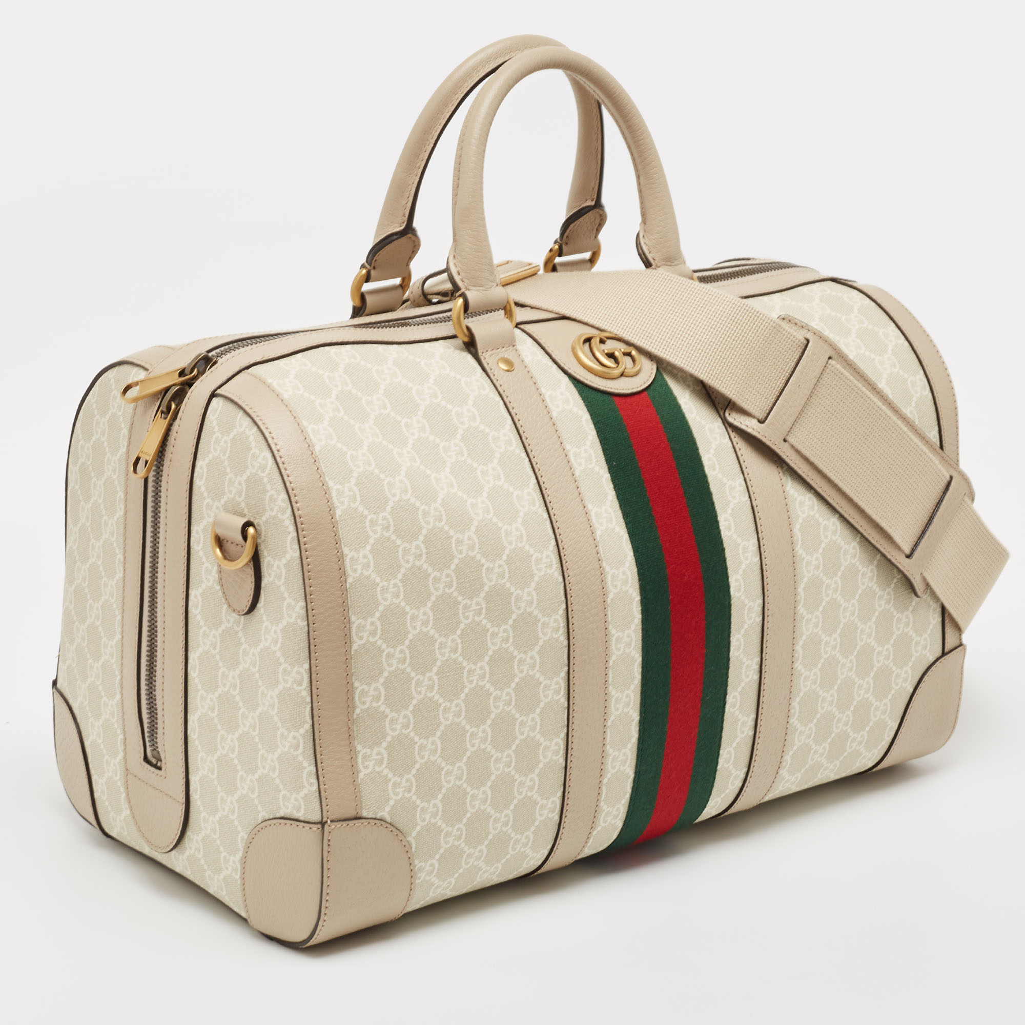 Gucci Beige/Off White GG Supreme Canvas Medium Web Savoy Duffle Bag