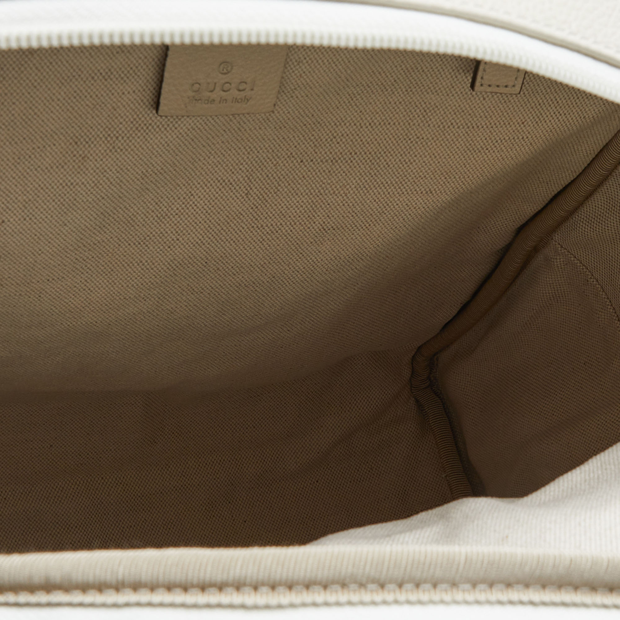 Gucci Cream Leather Logo Print Backpack
