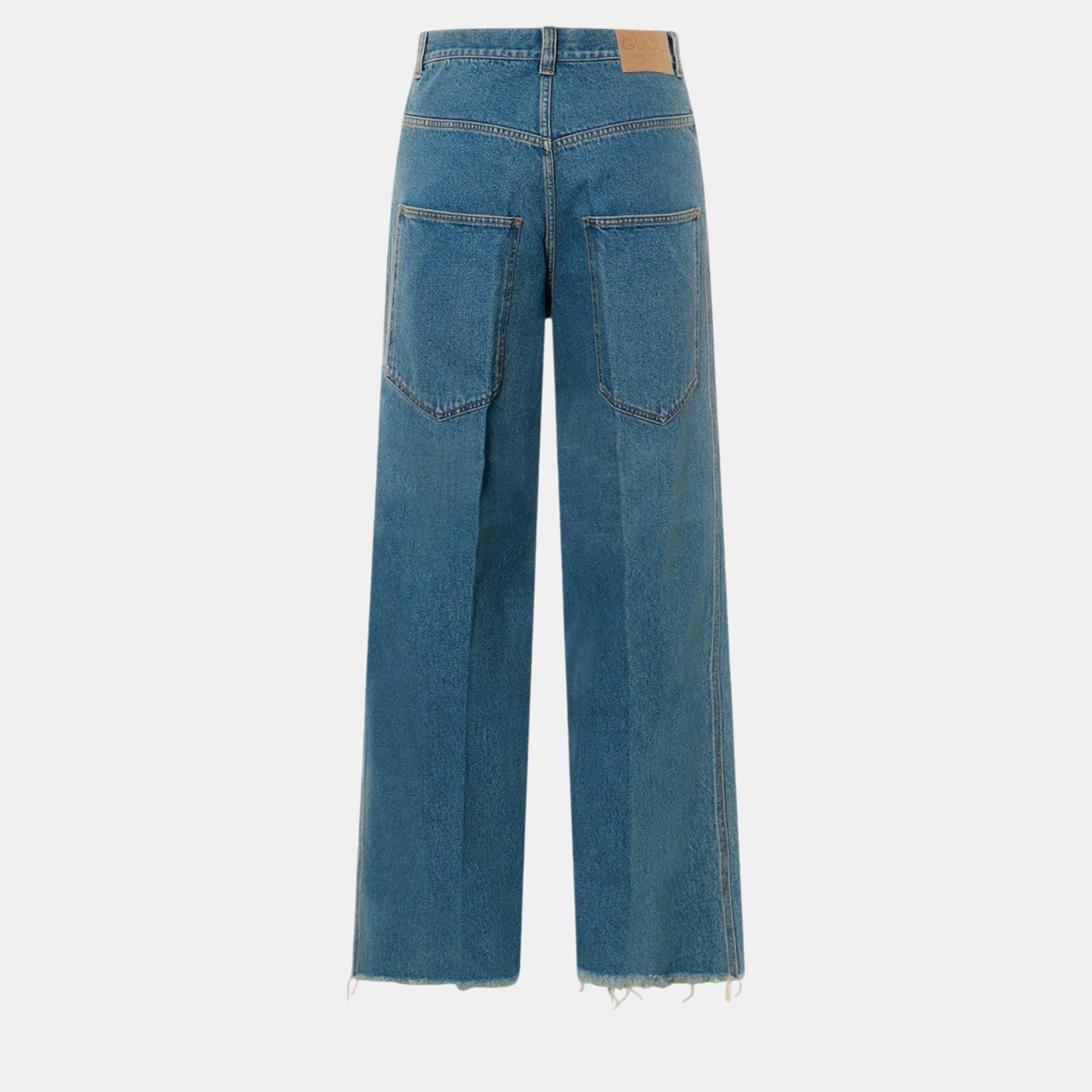 Gucci Blue Cotton Maxi Pockets Jeans