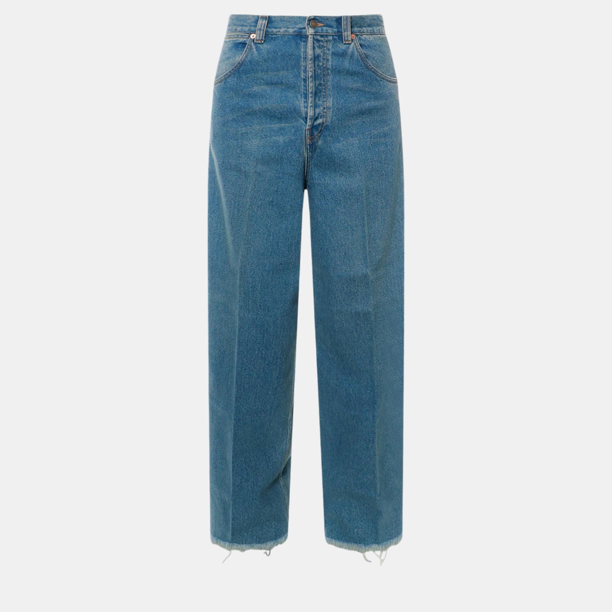 Gucci Blue Cotton Maxi Pockets Jeans