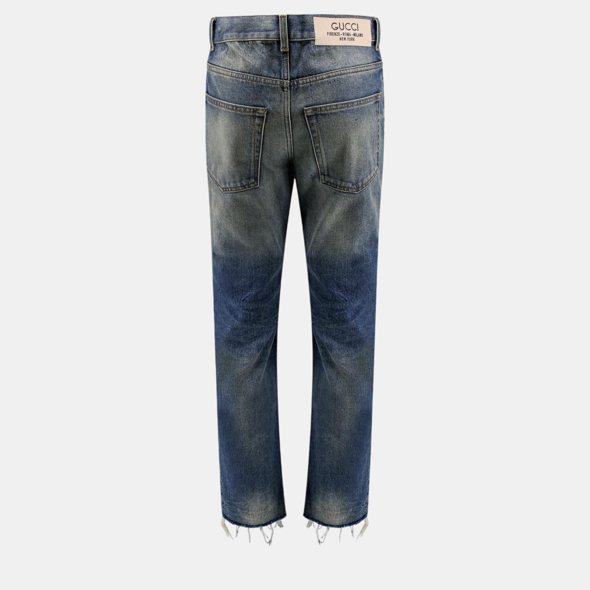 Gucci Blue  Cotton Logoed Label Jeans