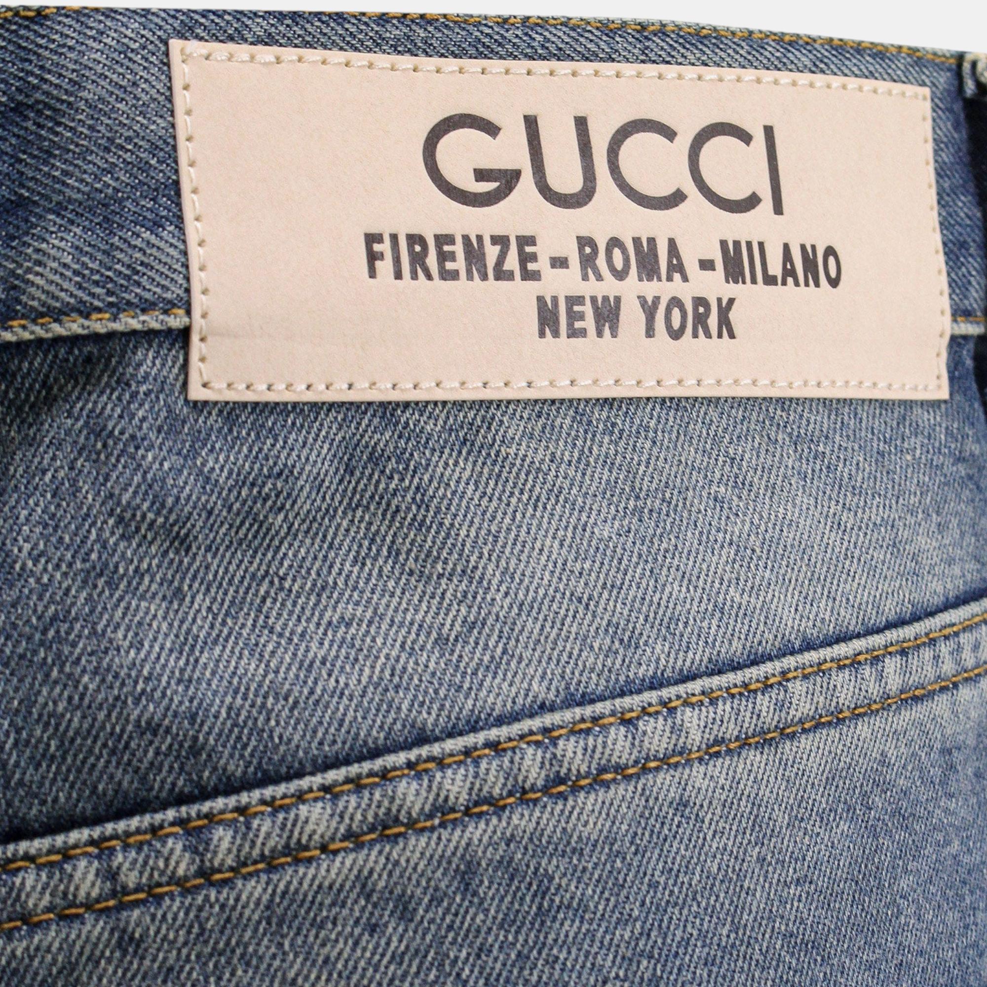 Gucci Blue  Cotton Logoed Label Jeans