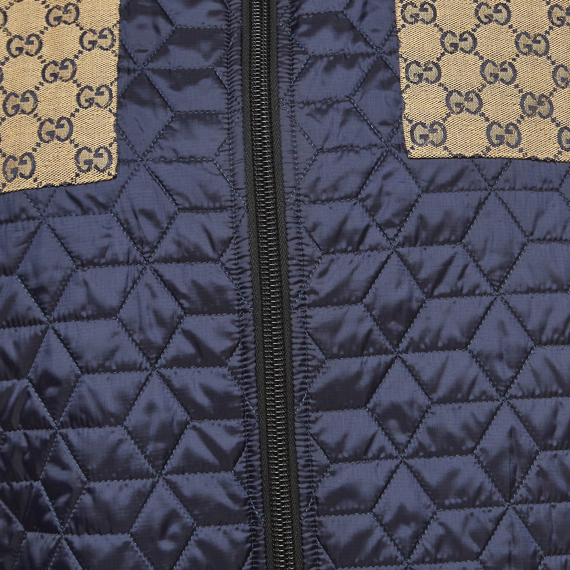 Gucci Navy Blue Quilted Synthetic & Canvas Jacket XL