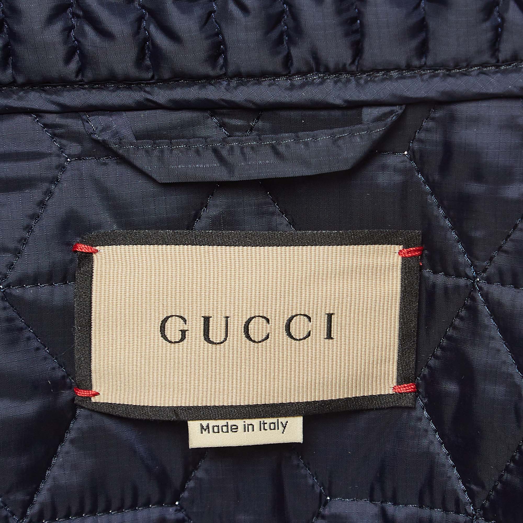 Gucci Navy Blue Quilted Synthetic & Canvas Jacket XL