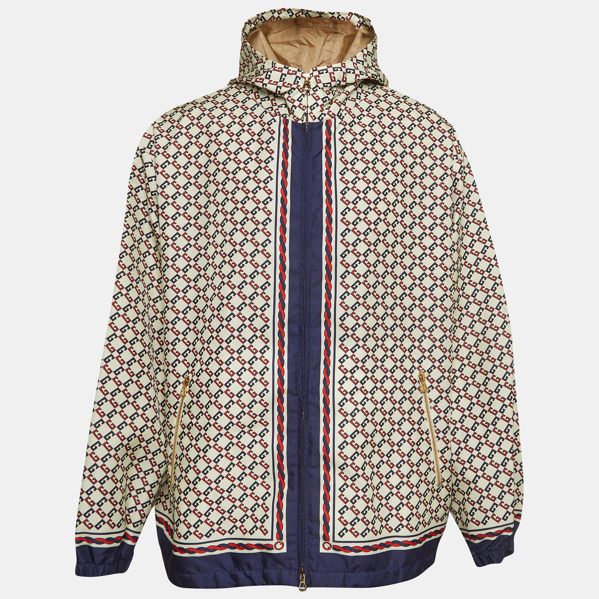 Gucci love parade cream geometric gg print nylon windbreaker jacket xl