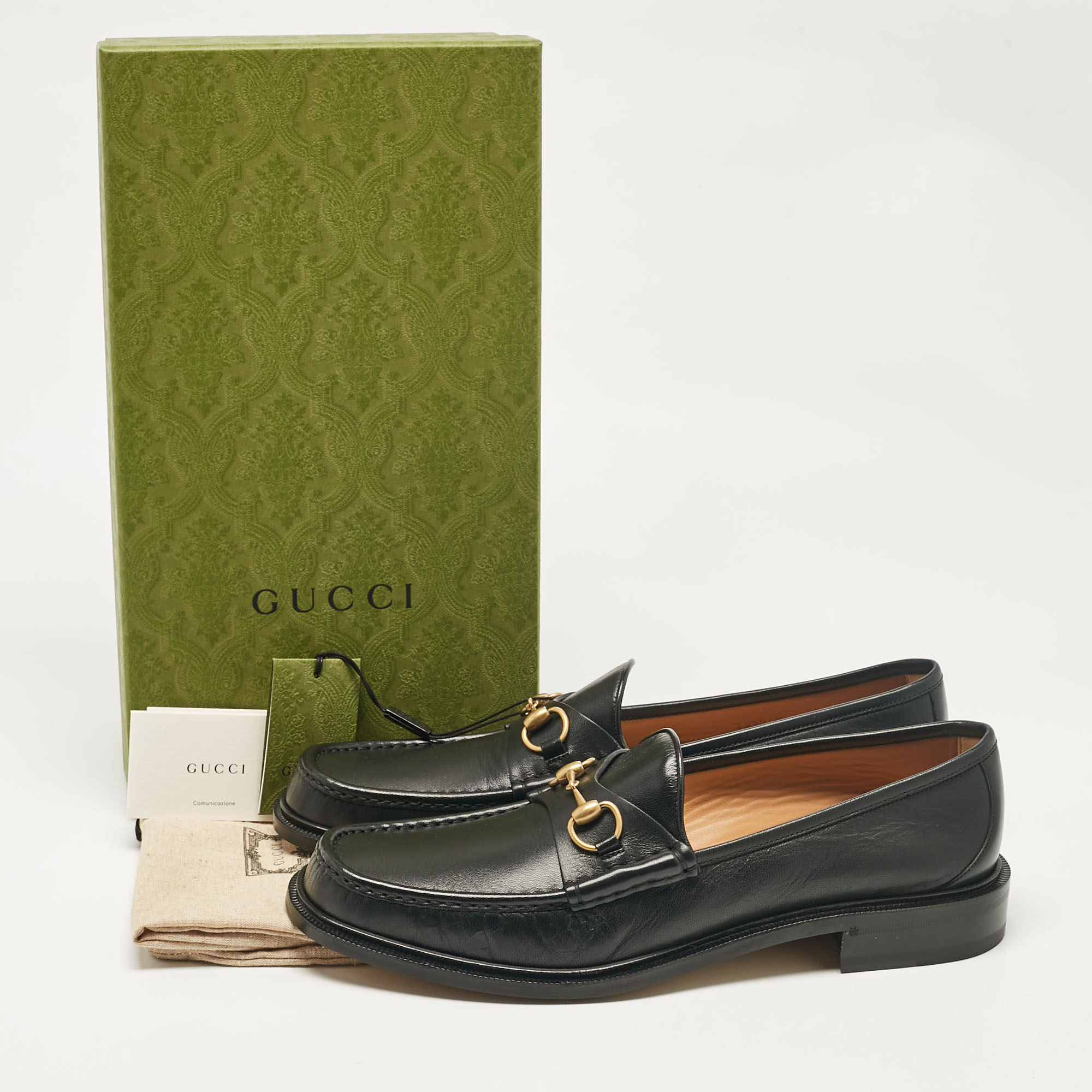 Gucci Black Leather Horsebit Loafers Size 48