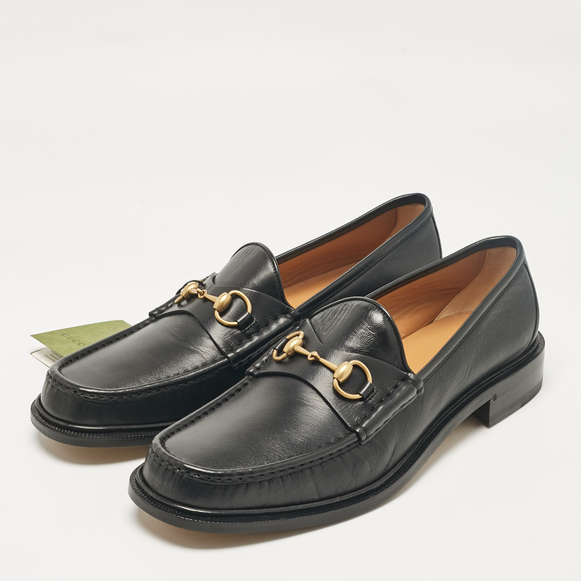 Gucci Black Leather Horsebit Loafers Size 48