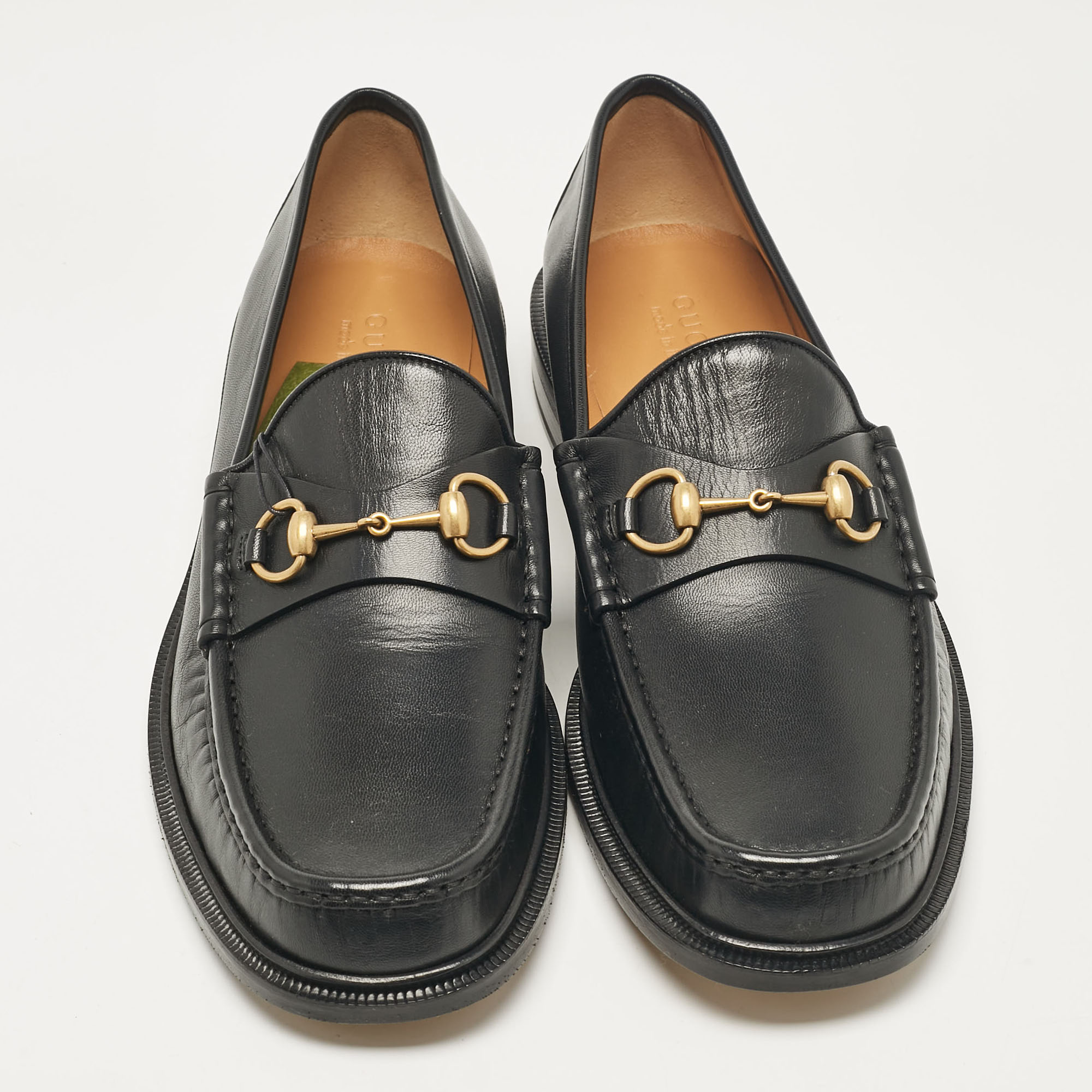 Gucci Black Leather Horsebit Loafers Size 48