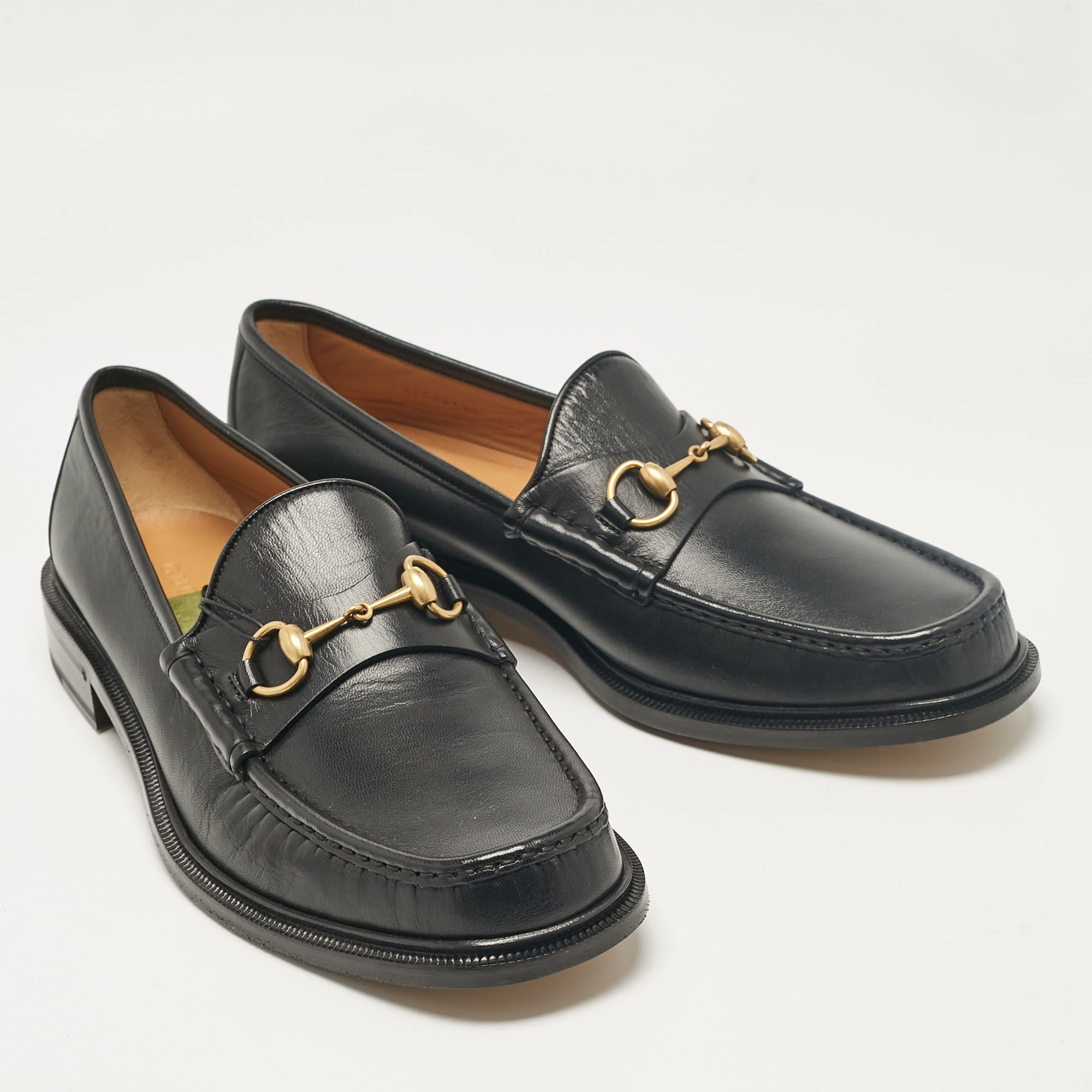 Gucci Black Leather Horsebit Loafers Size 48