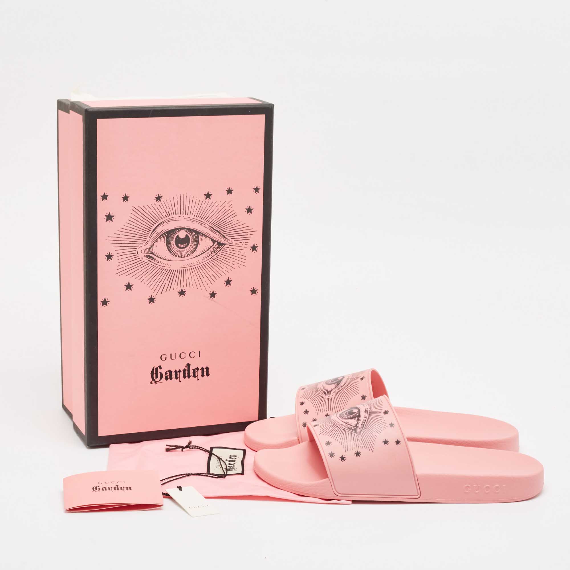 Gucci Pink Rubber Garden Pool Slides Size 46