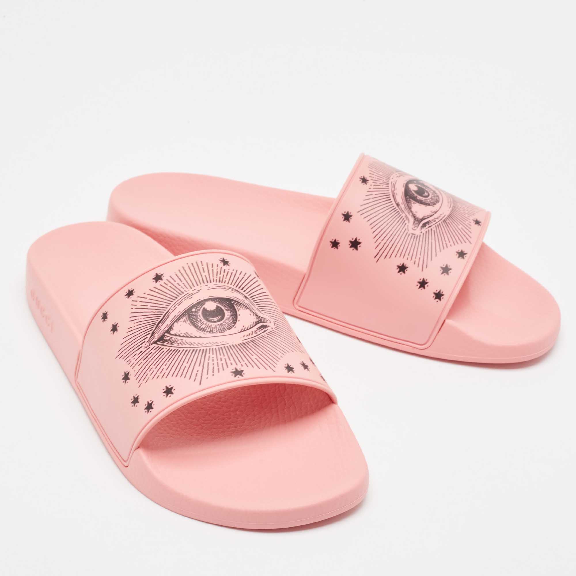 Gucci Pink Rubber Garden Pool Slides Size 46