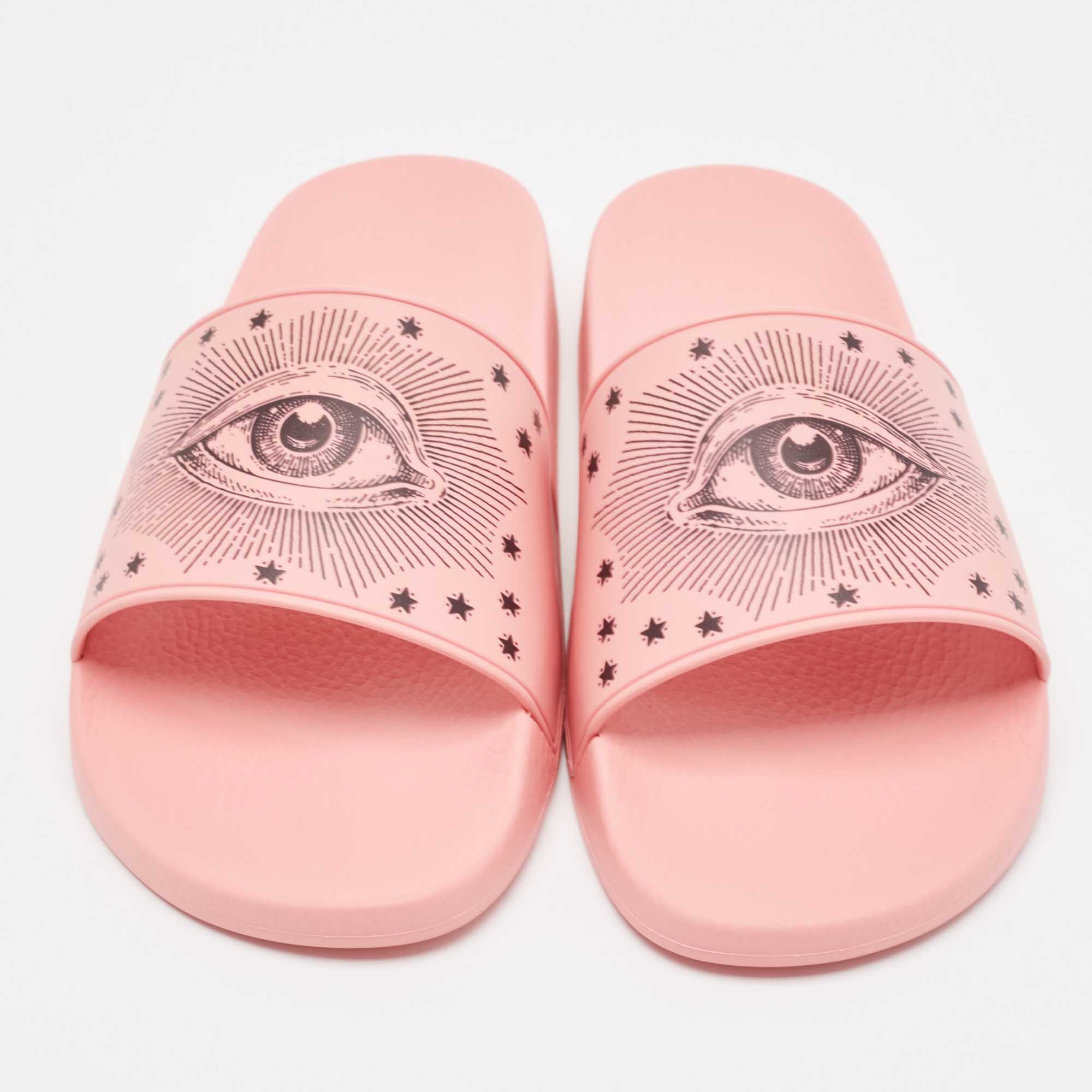 Gucci Pink Rubber Garden Pool Slides Size 46