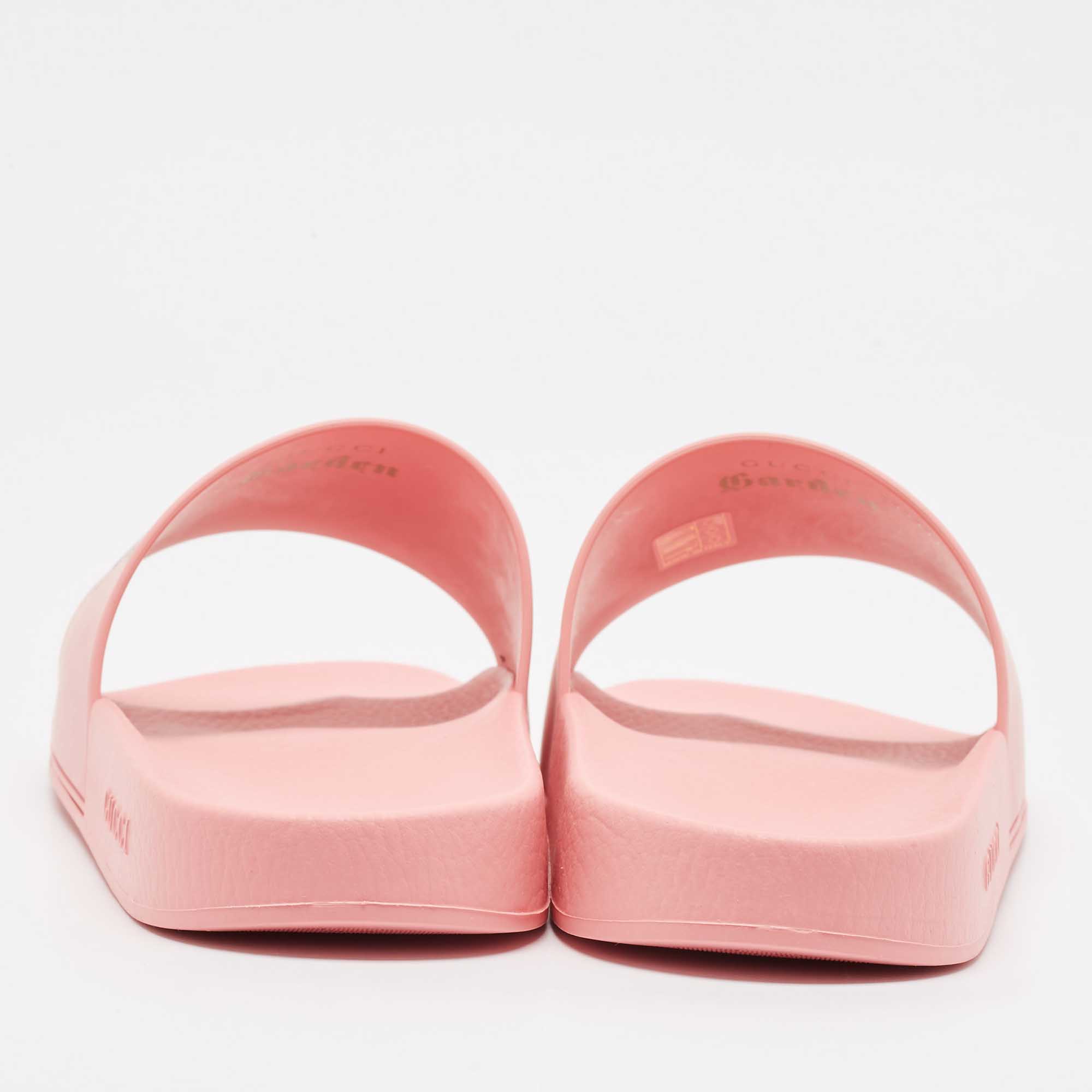 Gucci Pink Rubber Garden Pool Slides Size 46