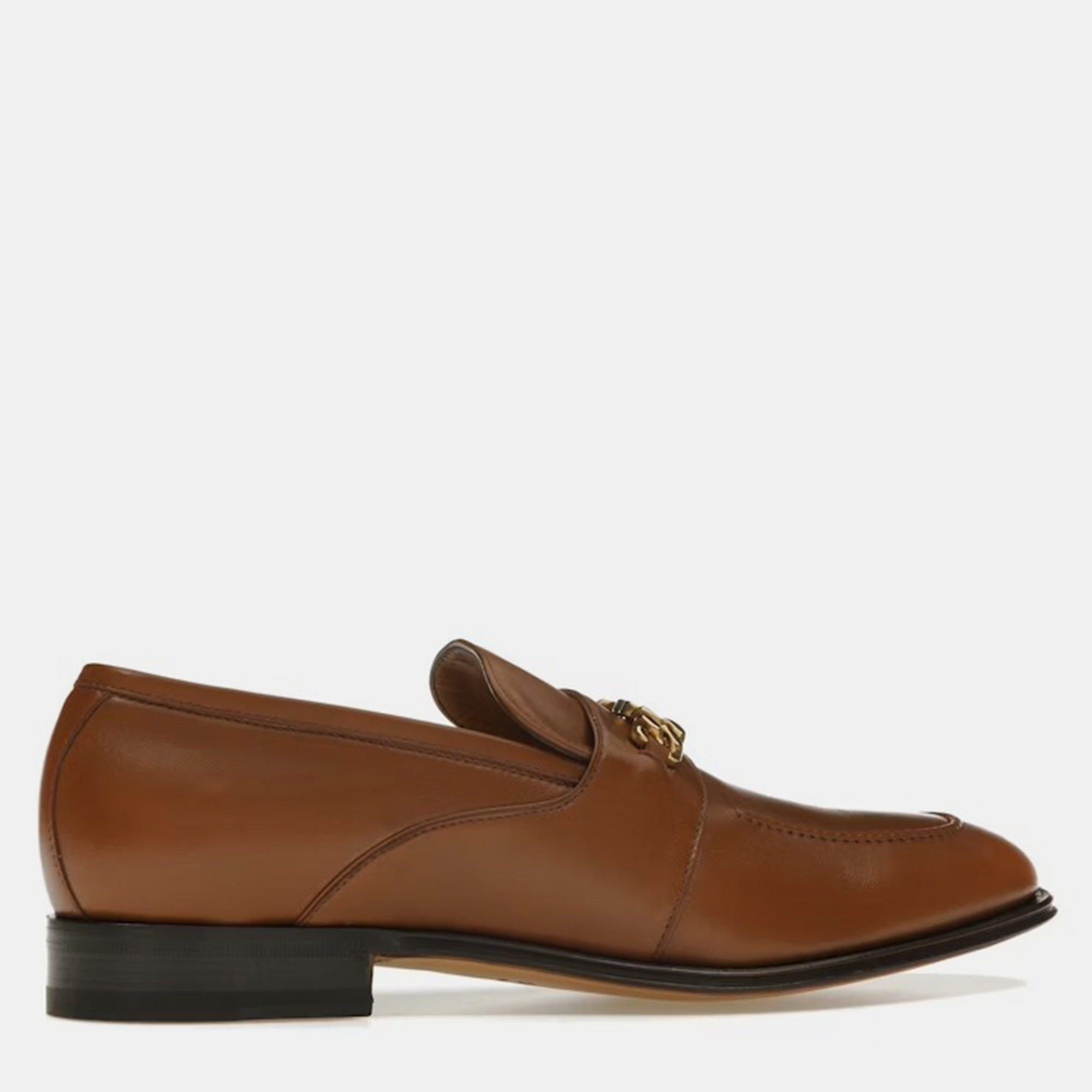 Gucci Brown Leather Interlocking G Chain Loafers EU 43