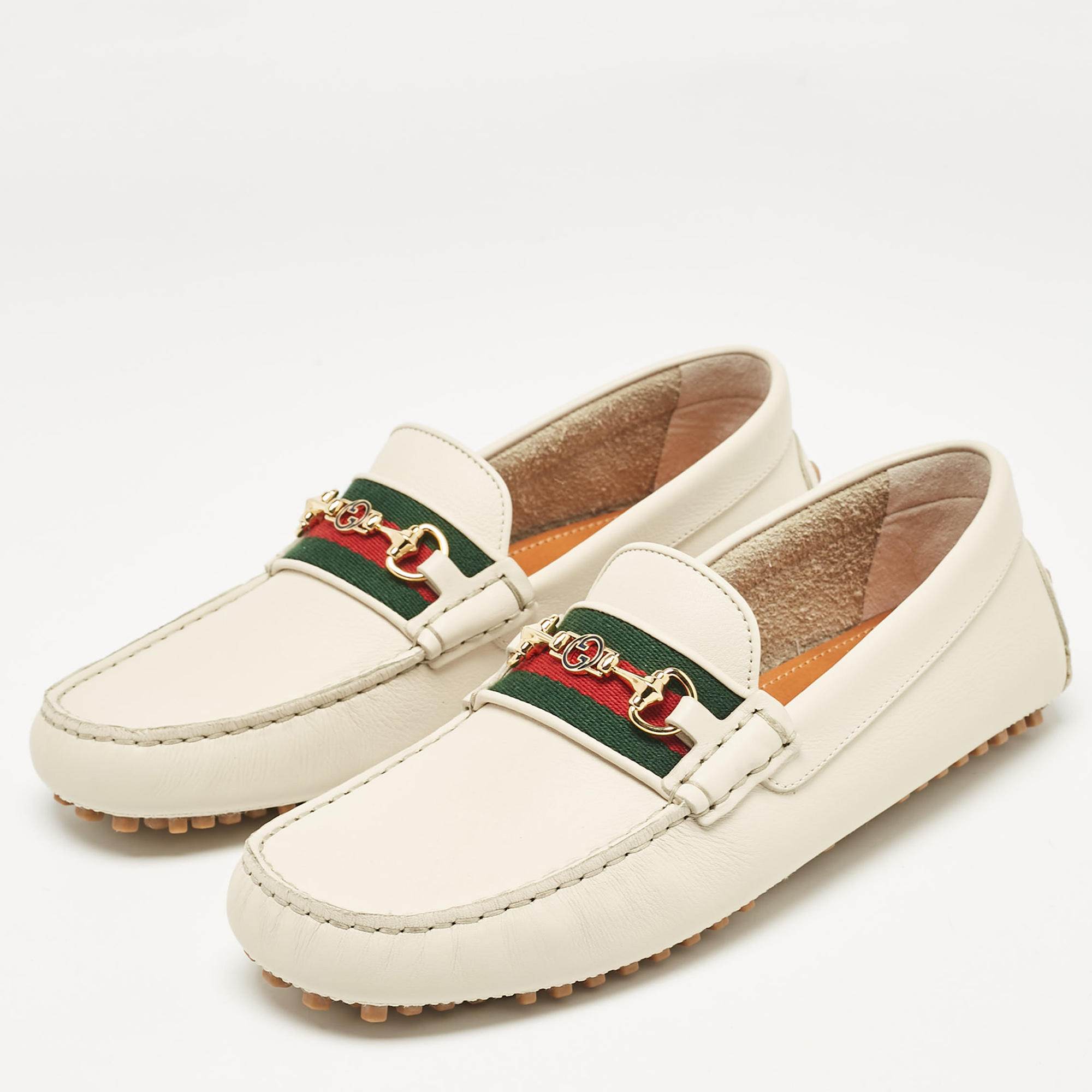 Gucci Cream Leather Horsebit Slip On Loafers Size 40