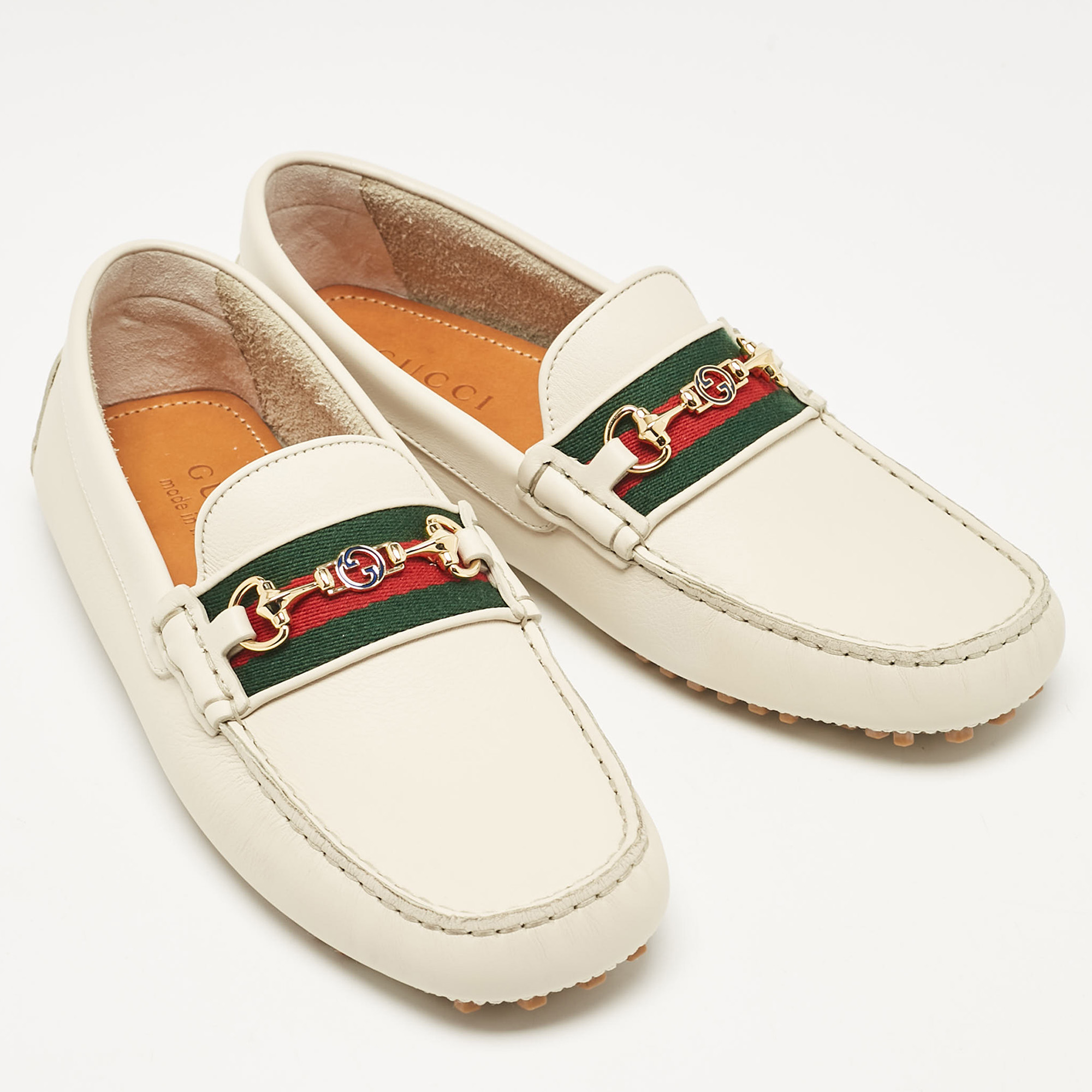 Gucci Cream Leather Horsebit Slip On Loafers Size 40