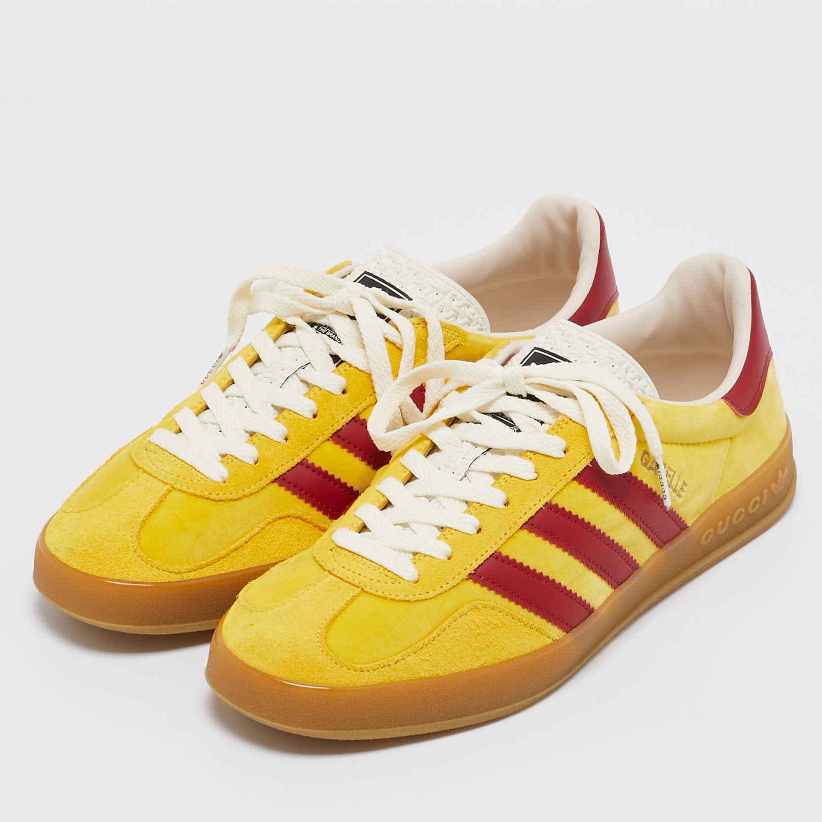 Gucci Yellow Leather And Suede Gazelle Lace Up Sneakers Size 42