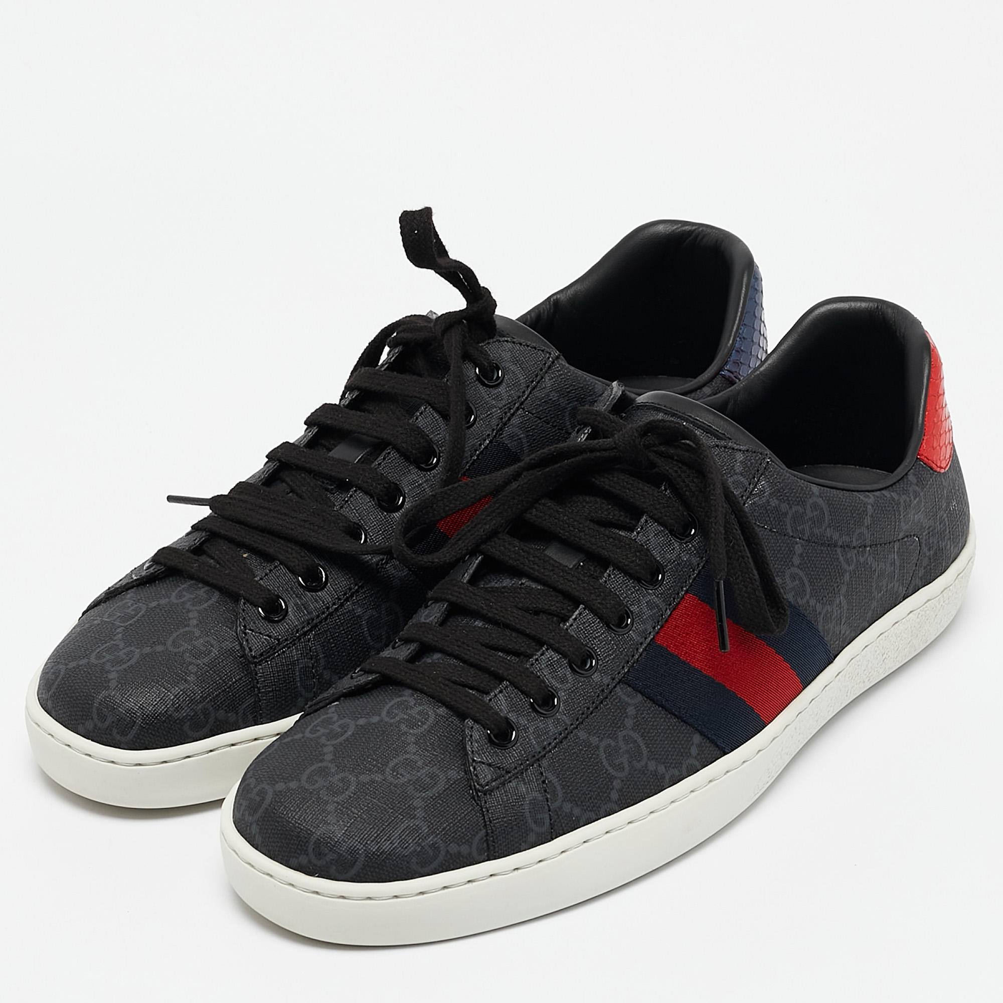 Gucci Black GG Supreme Canvas Web Ace Sneakers Size 42