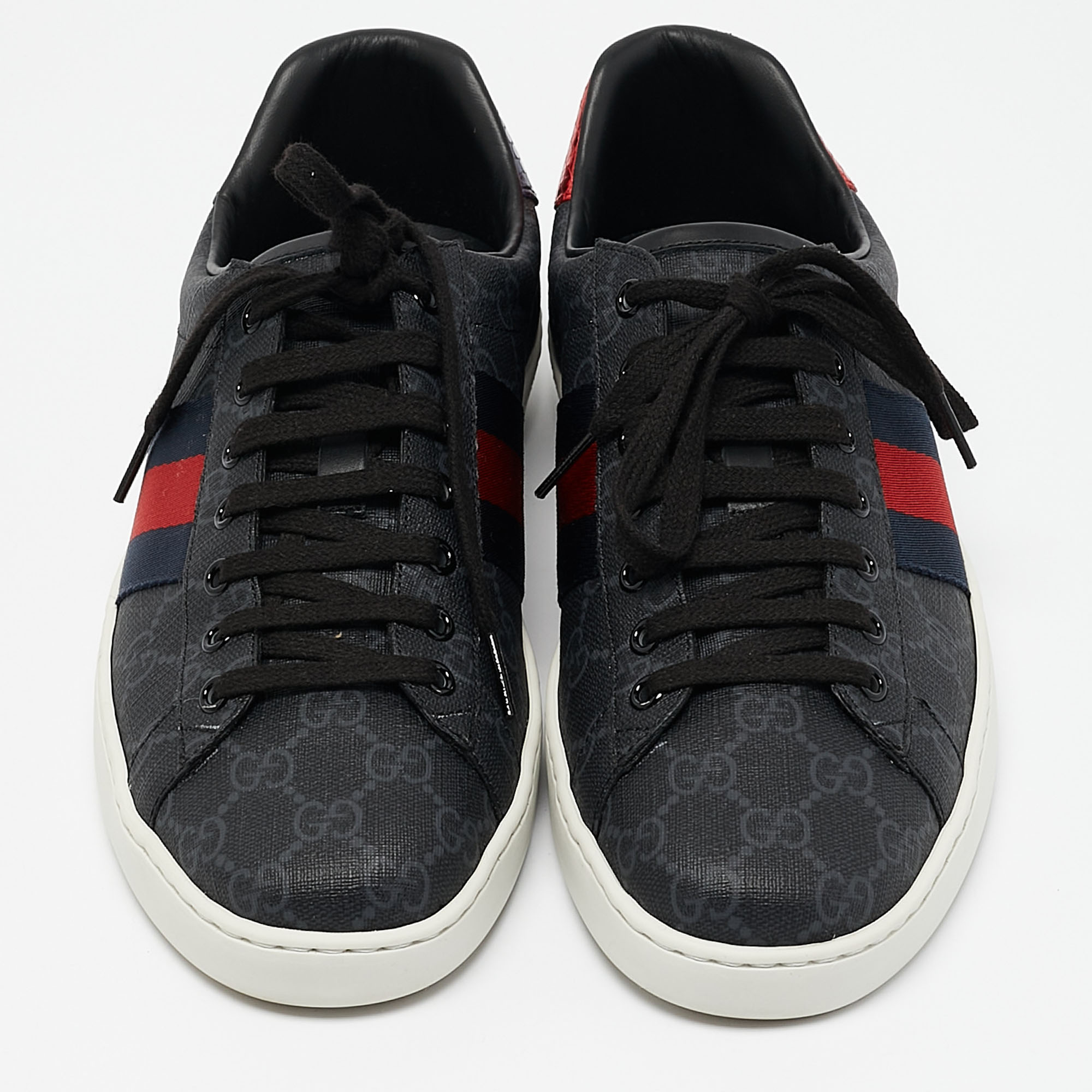 Gucci Black GG Supreme Canvas Web Ace Sneakers Size 42