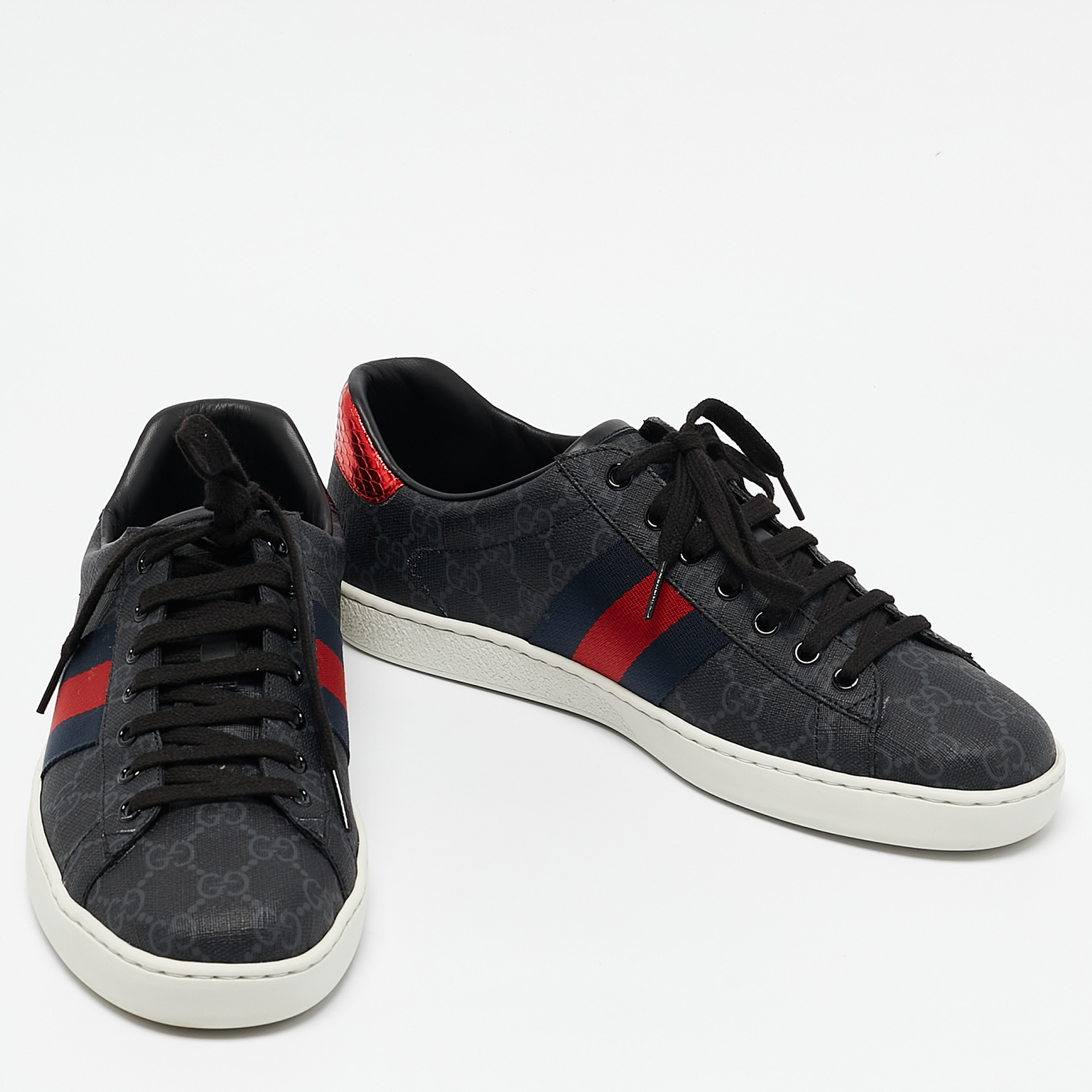 Gucci Black GG Supreme Canvas Web Ace Sneakers Size 42