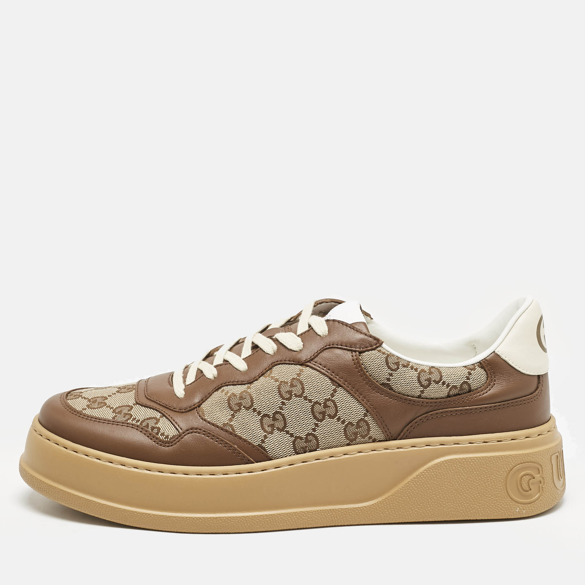 Gucci Brown/Beige GG Canvas and Leather Screener Low Top Sneakers Size 45.5
Gucci Brown/Beige GG Canvas and Leather Screener Low Top Sneakers Size 45.5